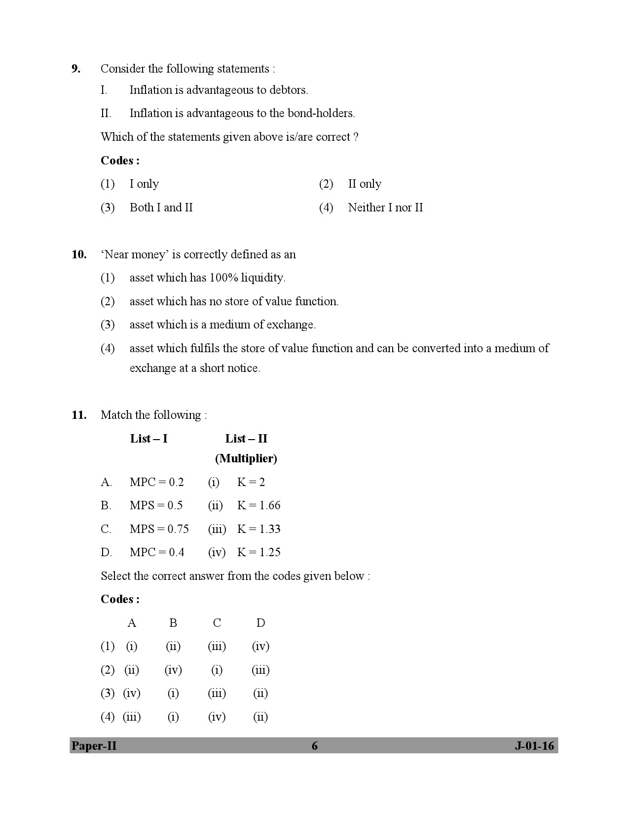 UGC NET Economics Question Paper II July 2016 6