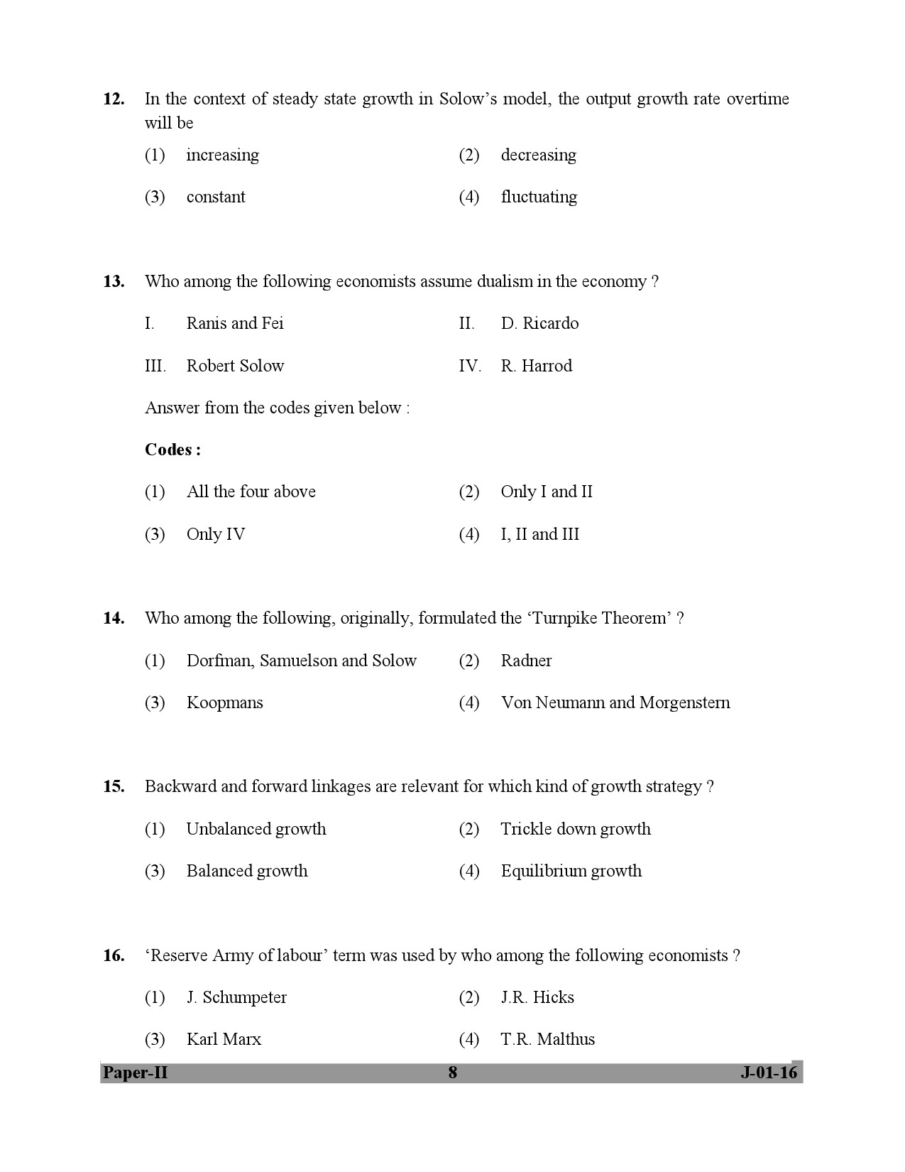 UGC NET Economics Question Paper II July 2016 8