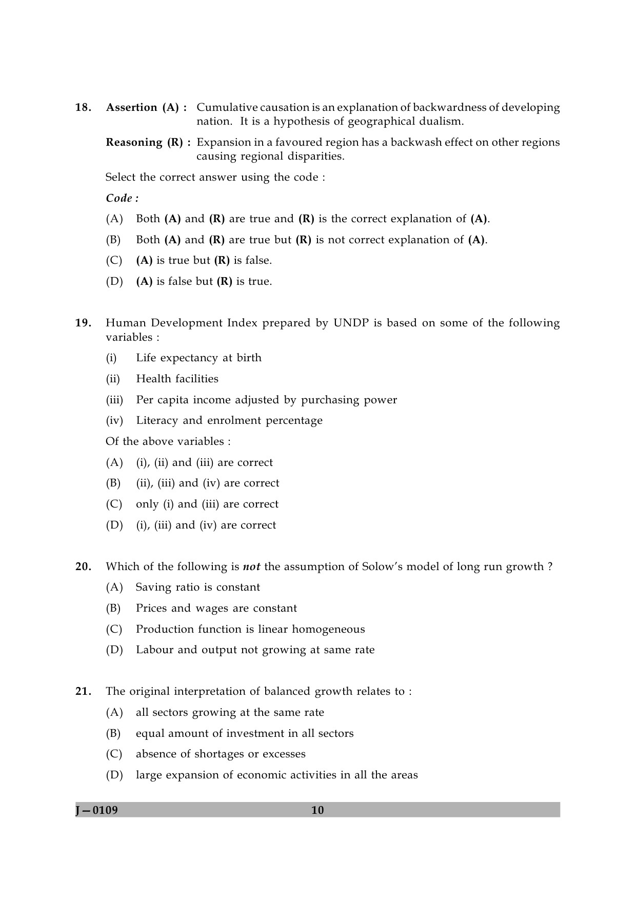 UGC NET Economics Question Paper II June 2009 10