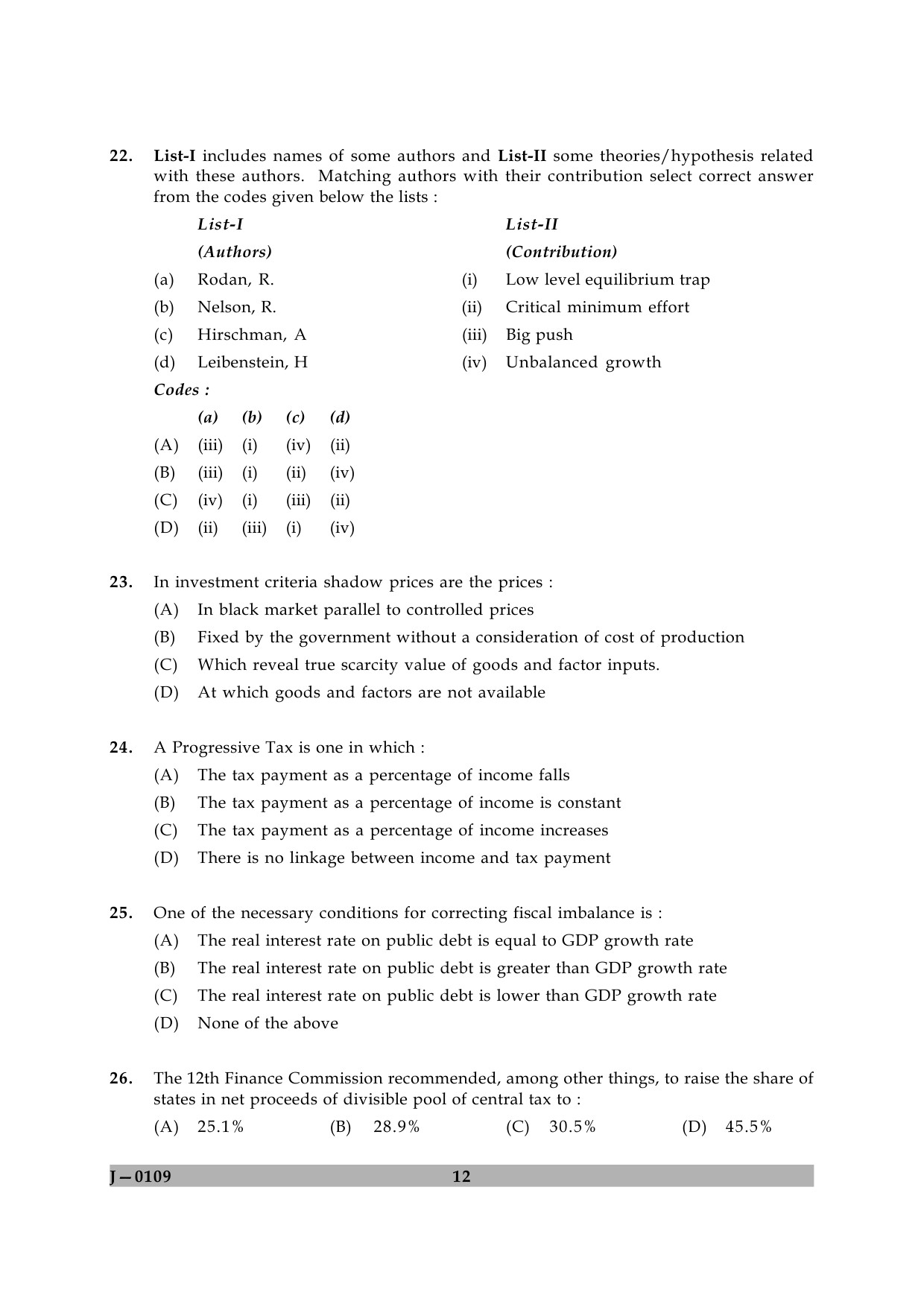 UGC NET Economics Question Paper II June 2009 12