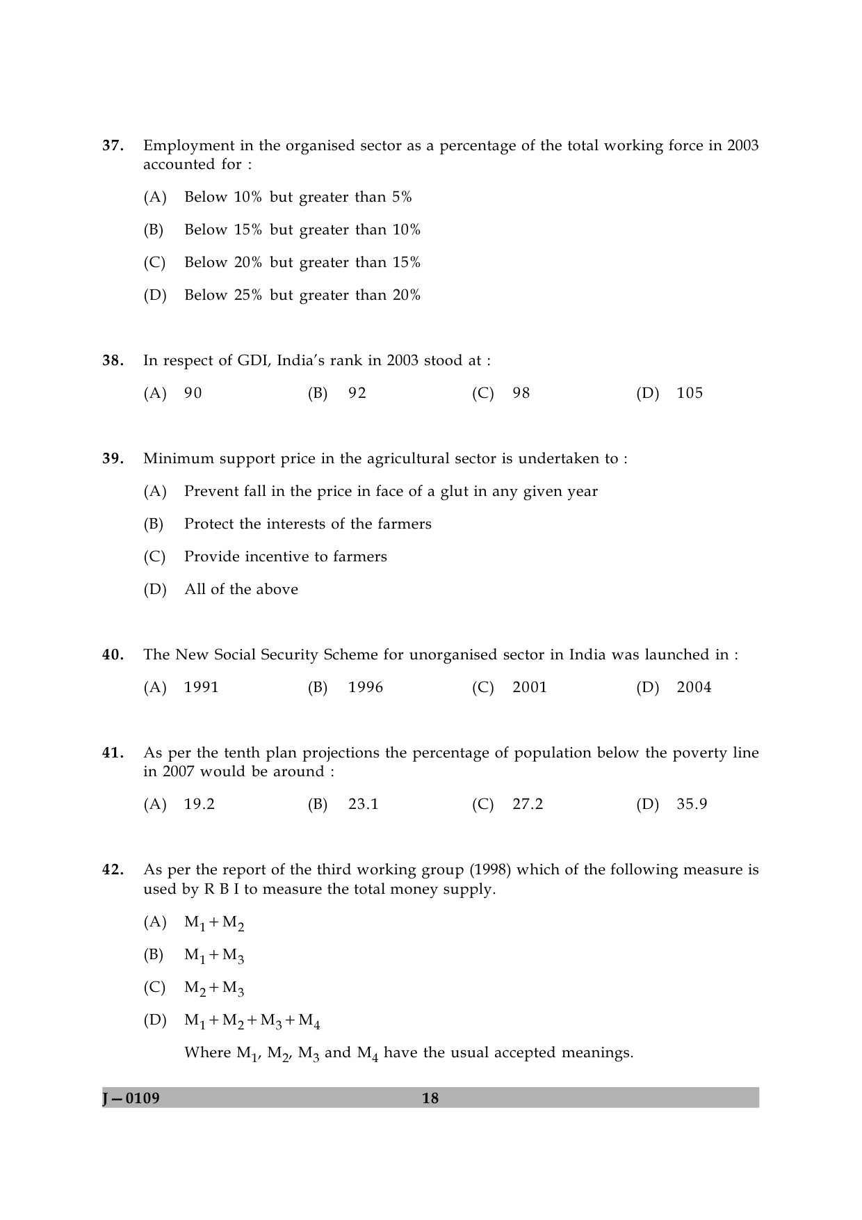 UGC NET Economics Question Paper II June 2009 18