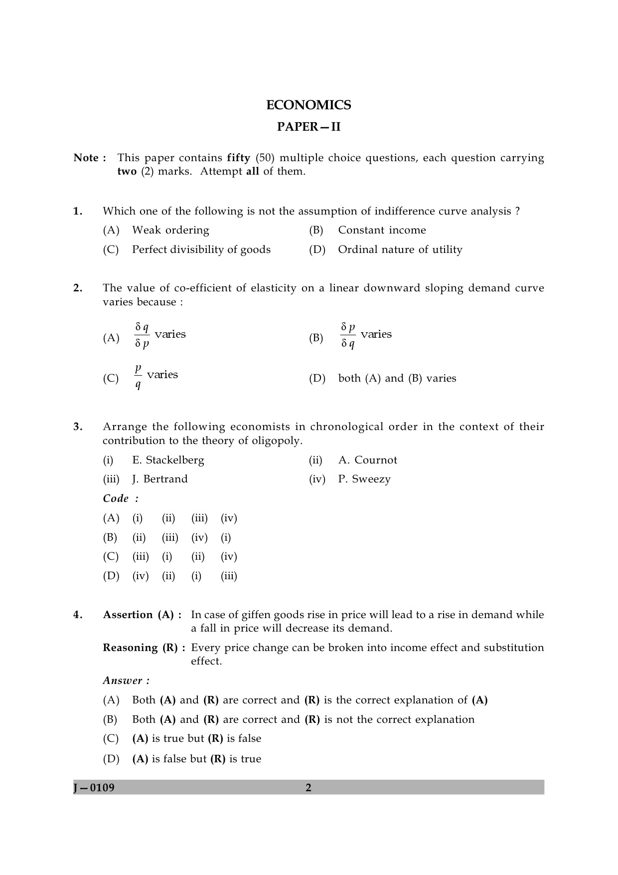 UGC NET Economics Question Paper II June 2009 2