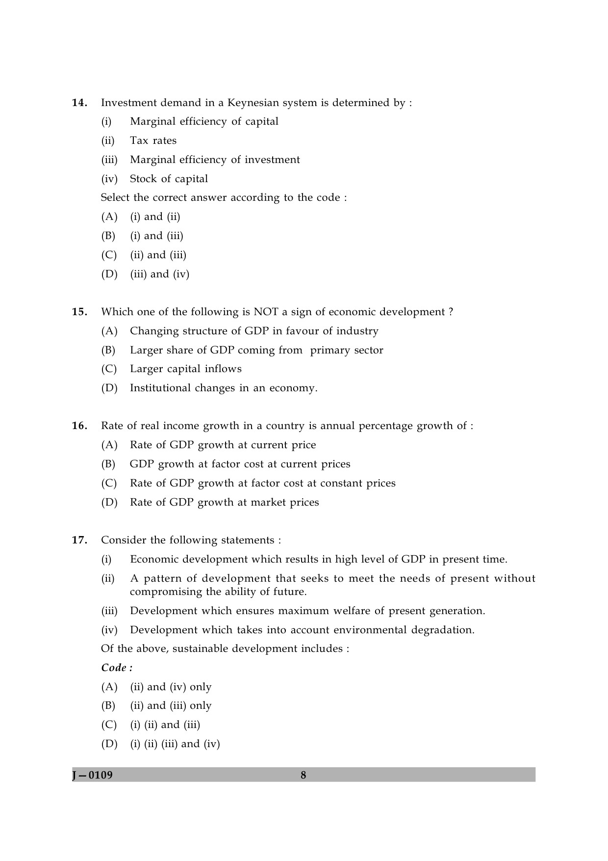 UGC NET Economics Question Paper II June 2009 8