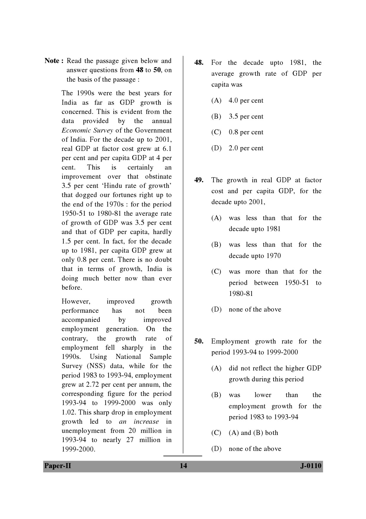 UGC NET Economics Question Paper II June 2010 14