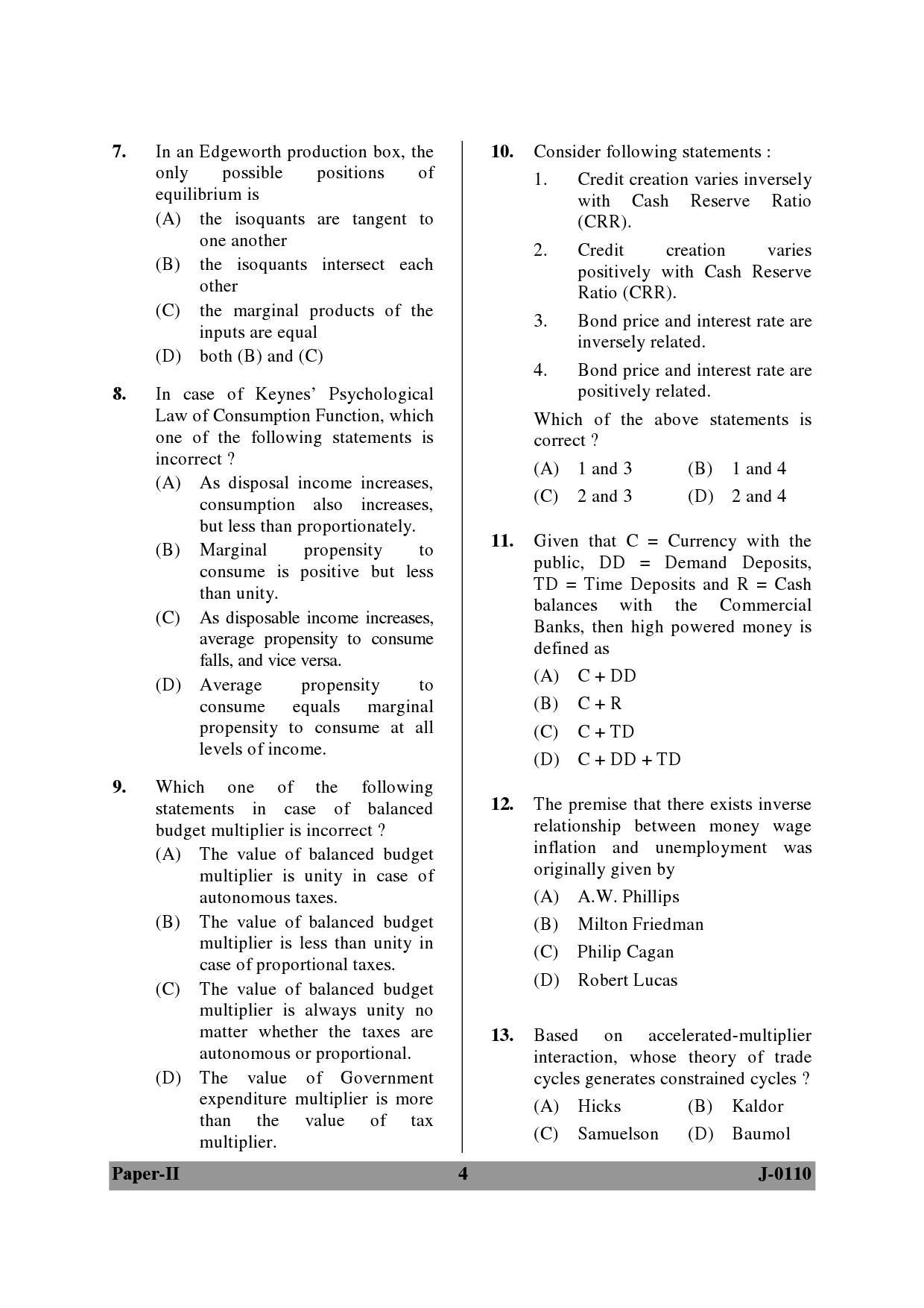 UGC NET Economics Question Paper II June 2010 4