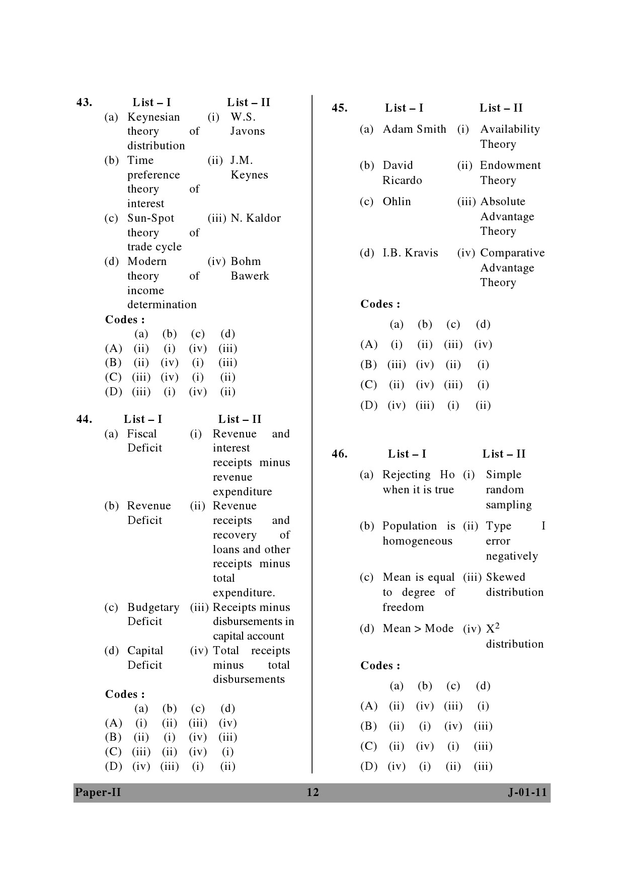 UGC NET Economics Question Paper II June 2011 12