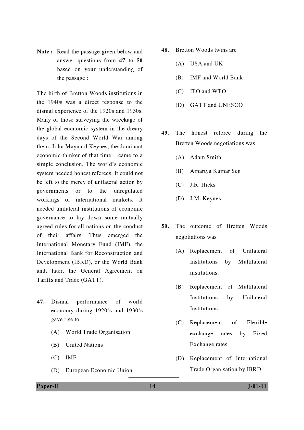 UGC NET Economics Question Paper II June 2011 14