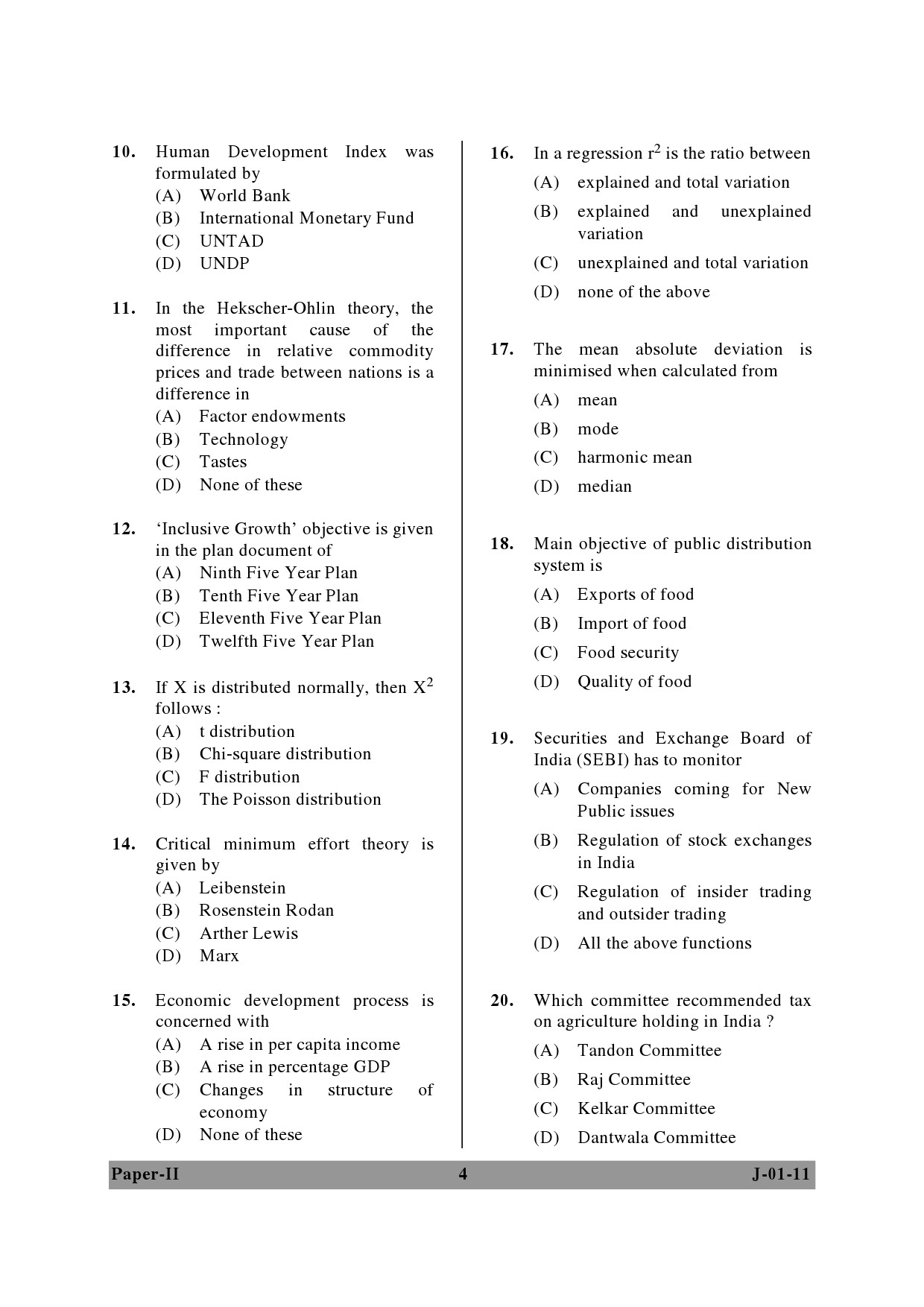 UGC NET Economics Question Paper II June 2011 4