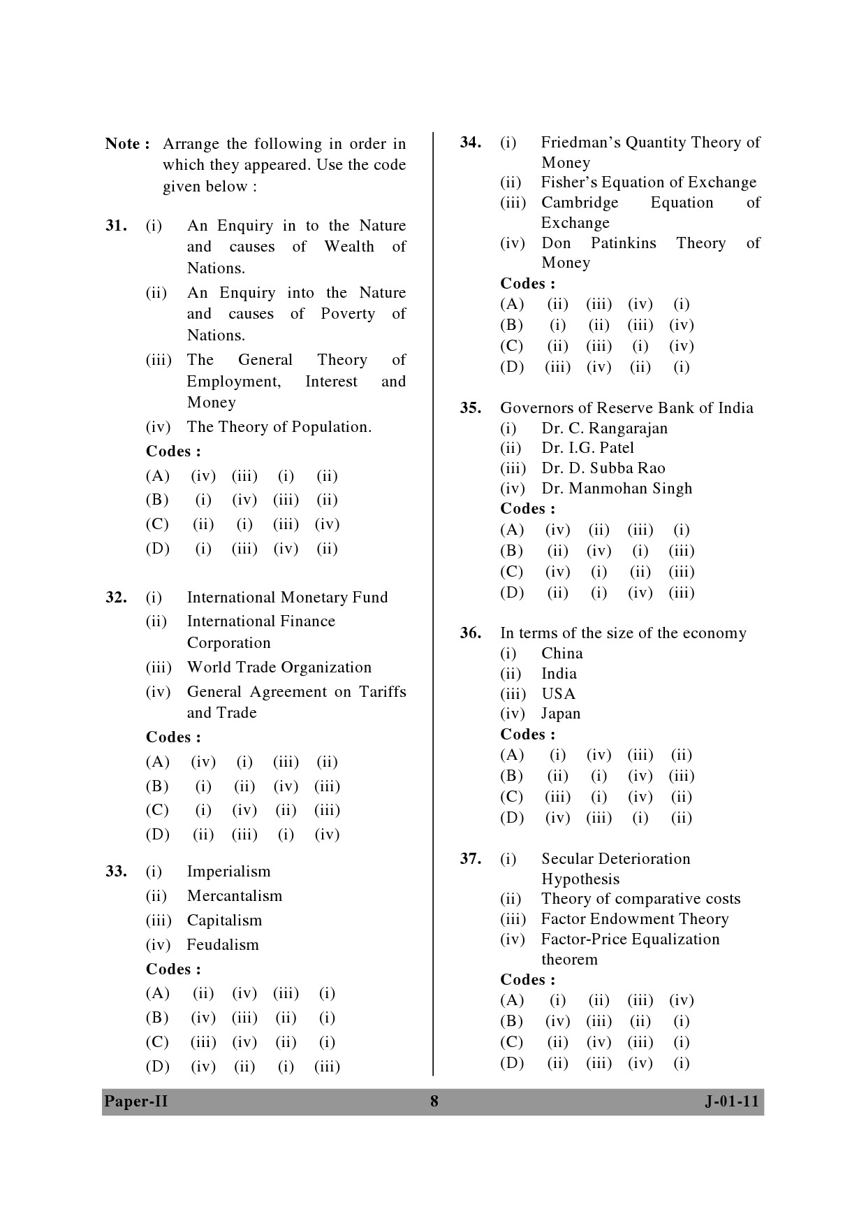 UGC NET Economics Question Paper II June 2011 8