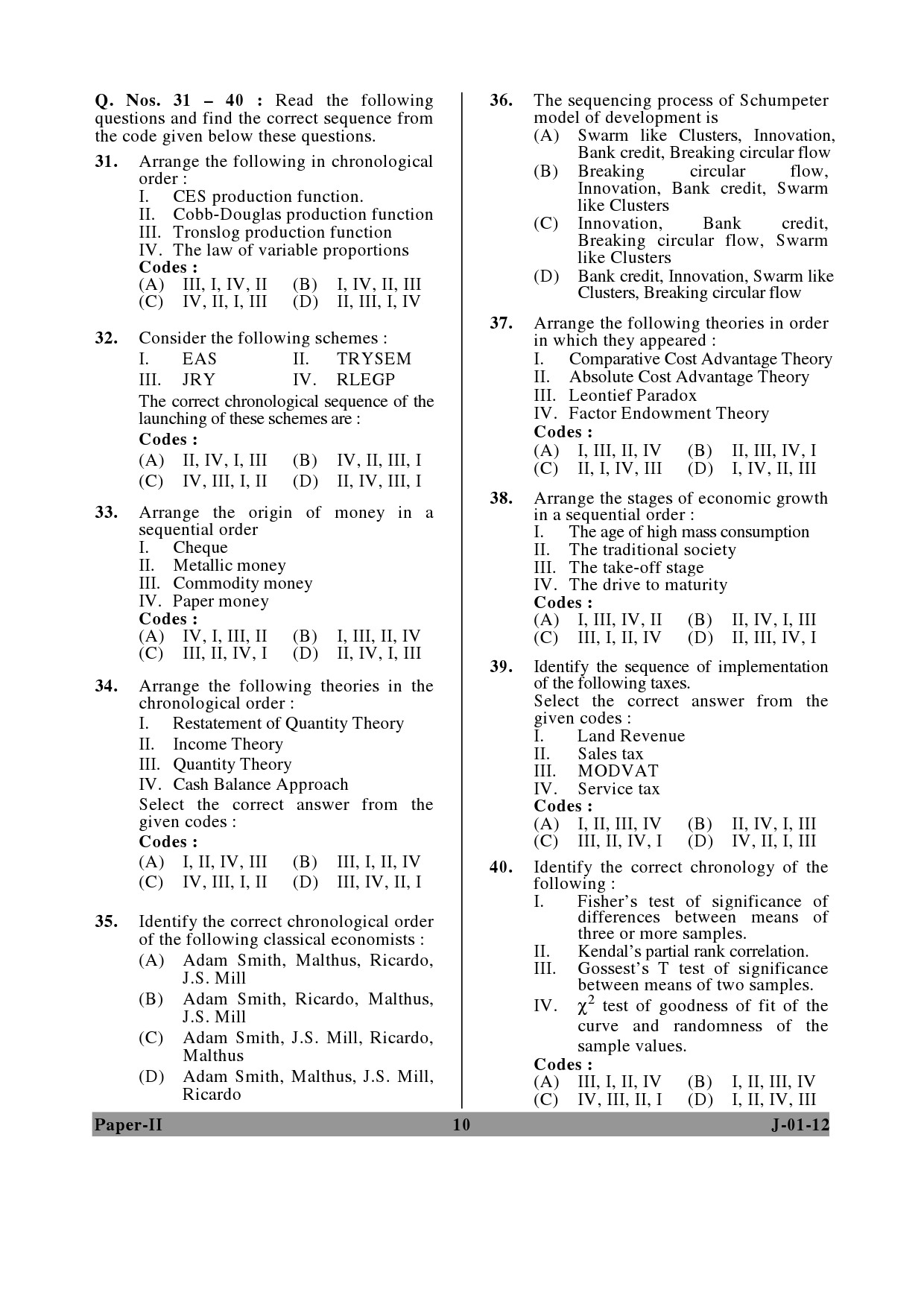 UGC NET Economics Question Paper II June 2012 10