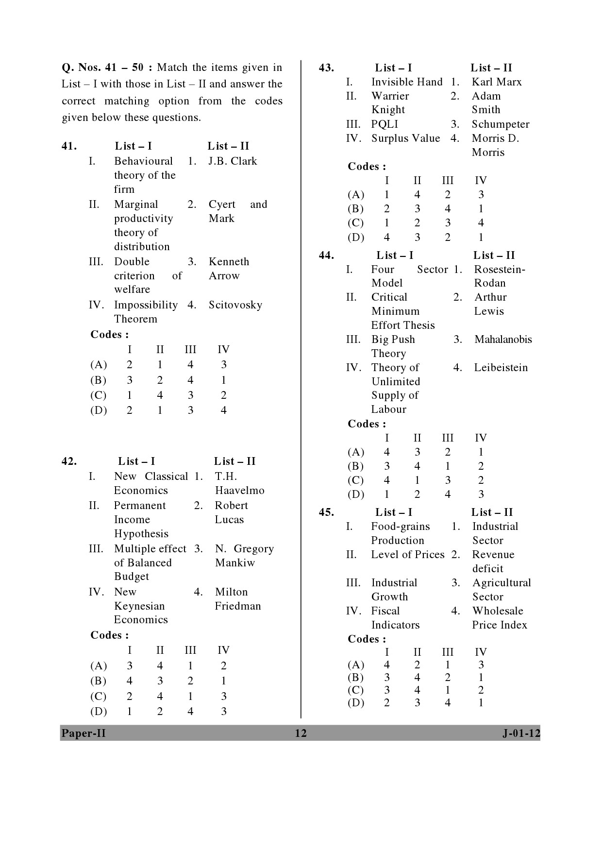 UGC NET Economics Question Paper II June 2012 12