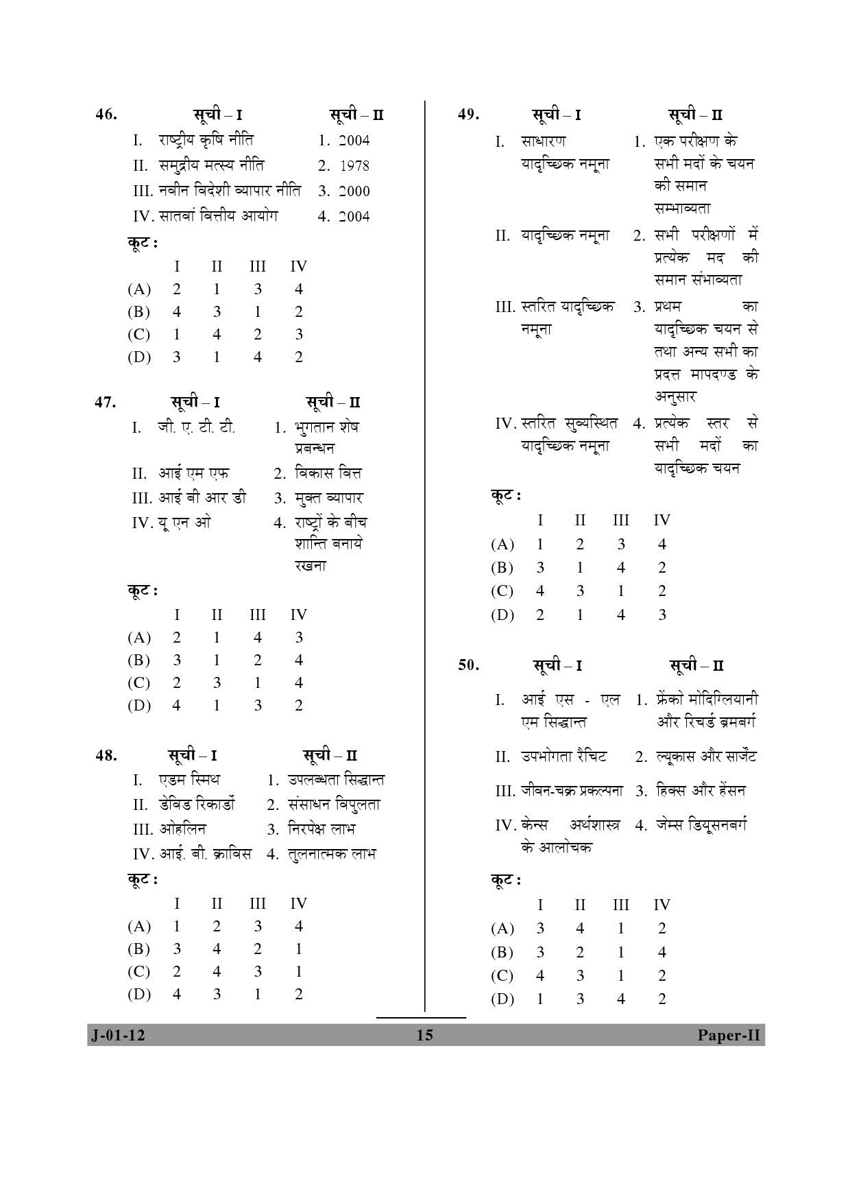 UGC NET Economics Question Paper II June 2012 15