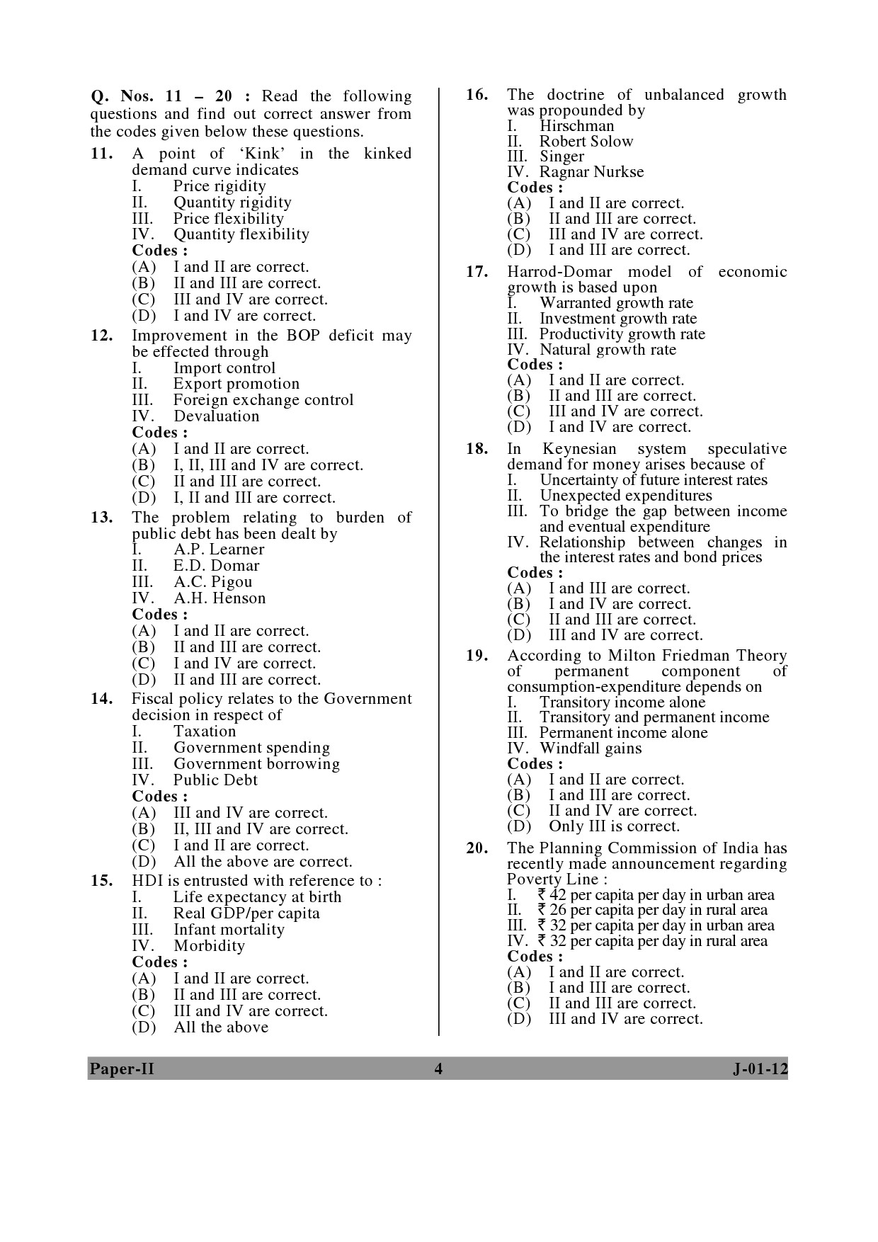 UGC NET Economics Question Paper II June 2012 4