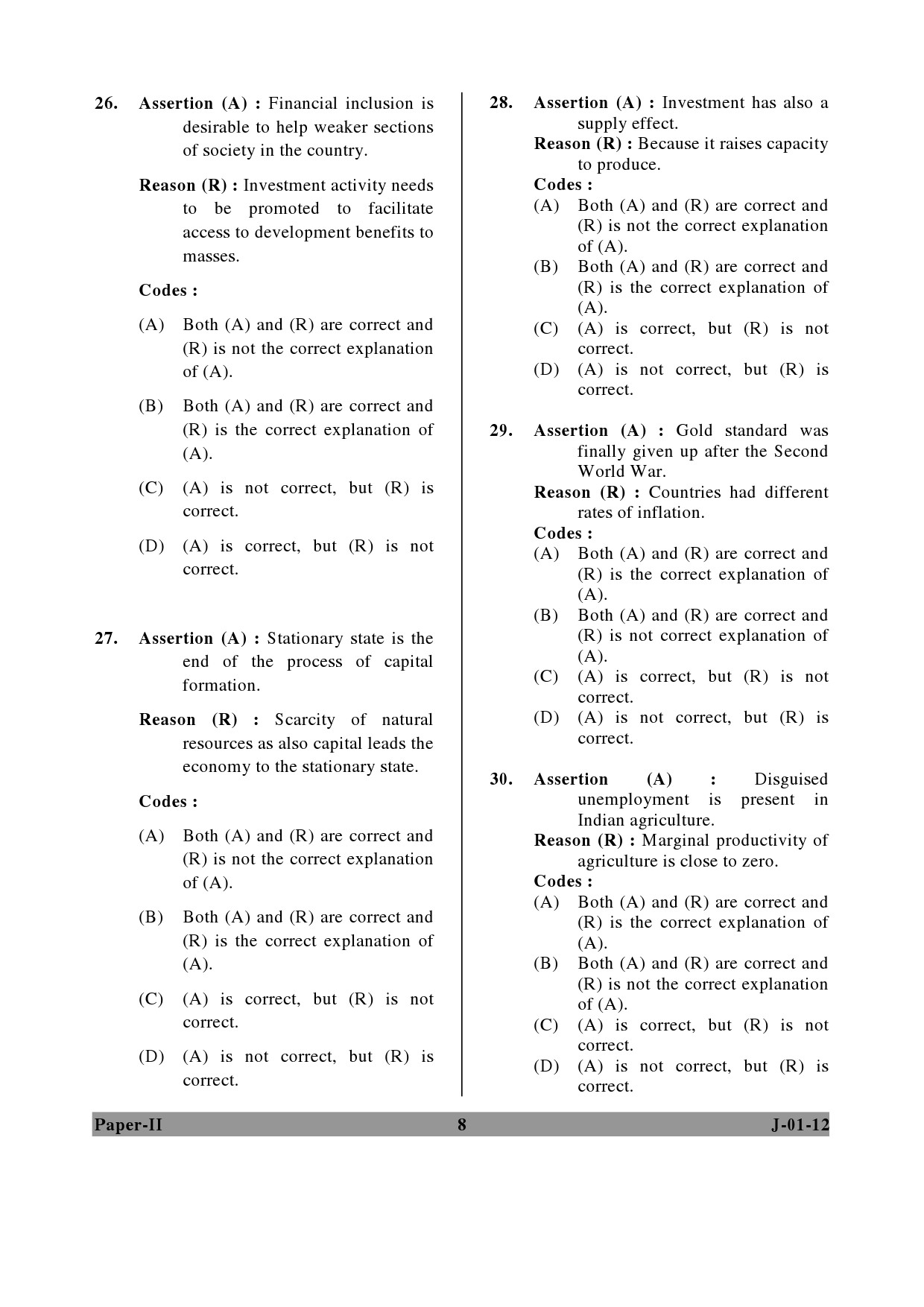 UGC NET Economics Question Paper II June 2012 8