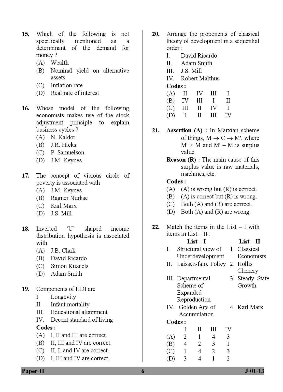 UGC NET Economics Question Paper II June 2013 6