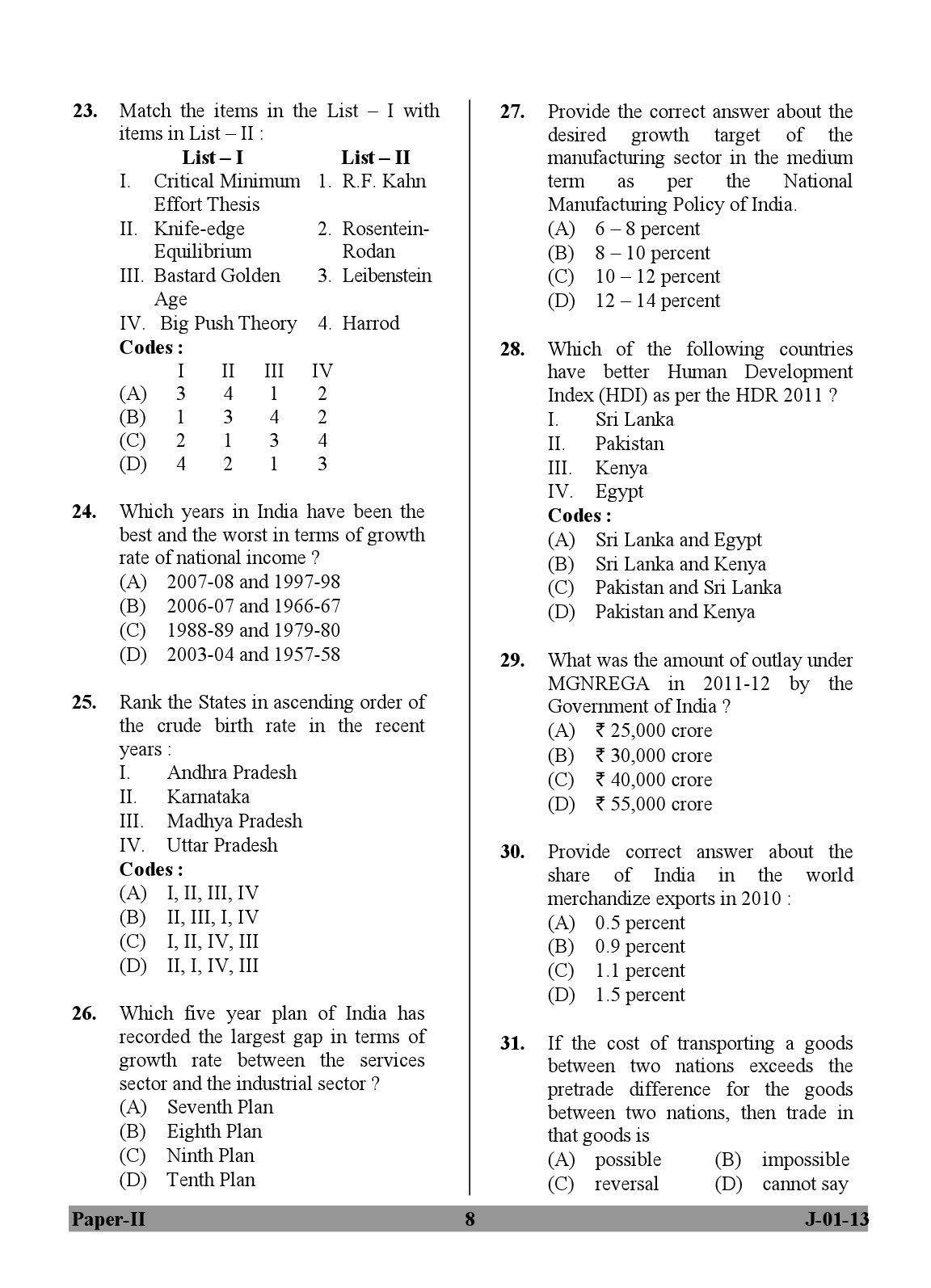 UGC NET Economics Question Paper II June 2013 8