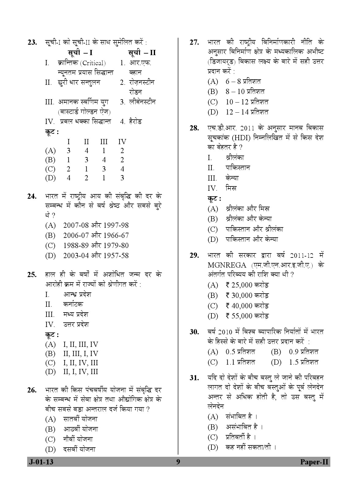 UGC NET Economics Question Paper II June 2013 9