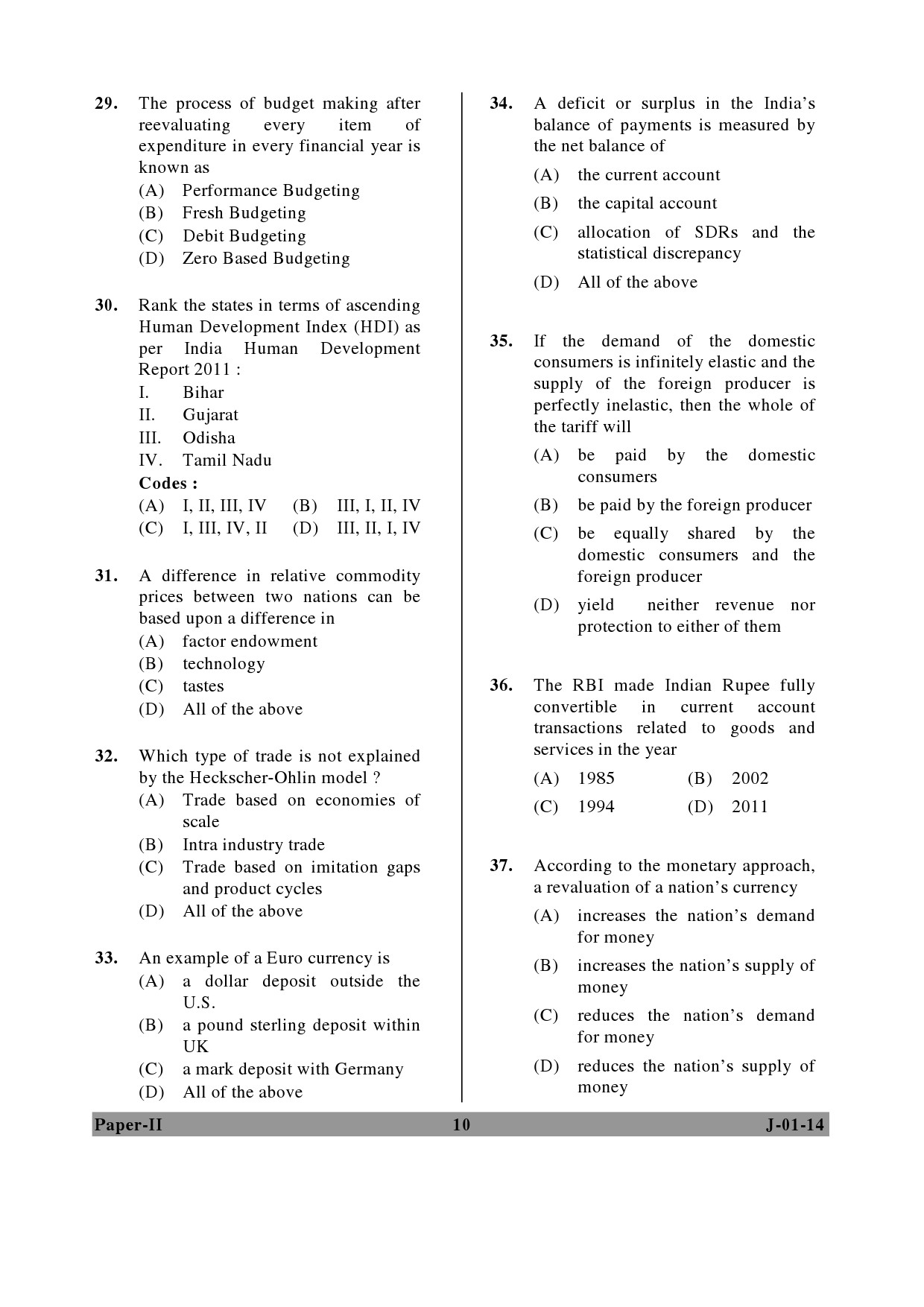 UGC NET Economics Question Paper II June 2014 10