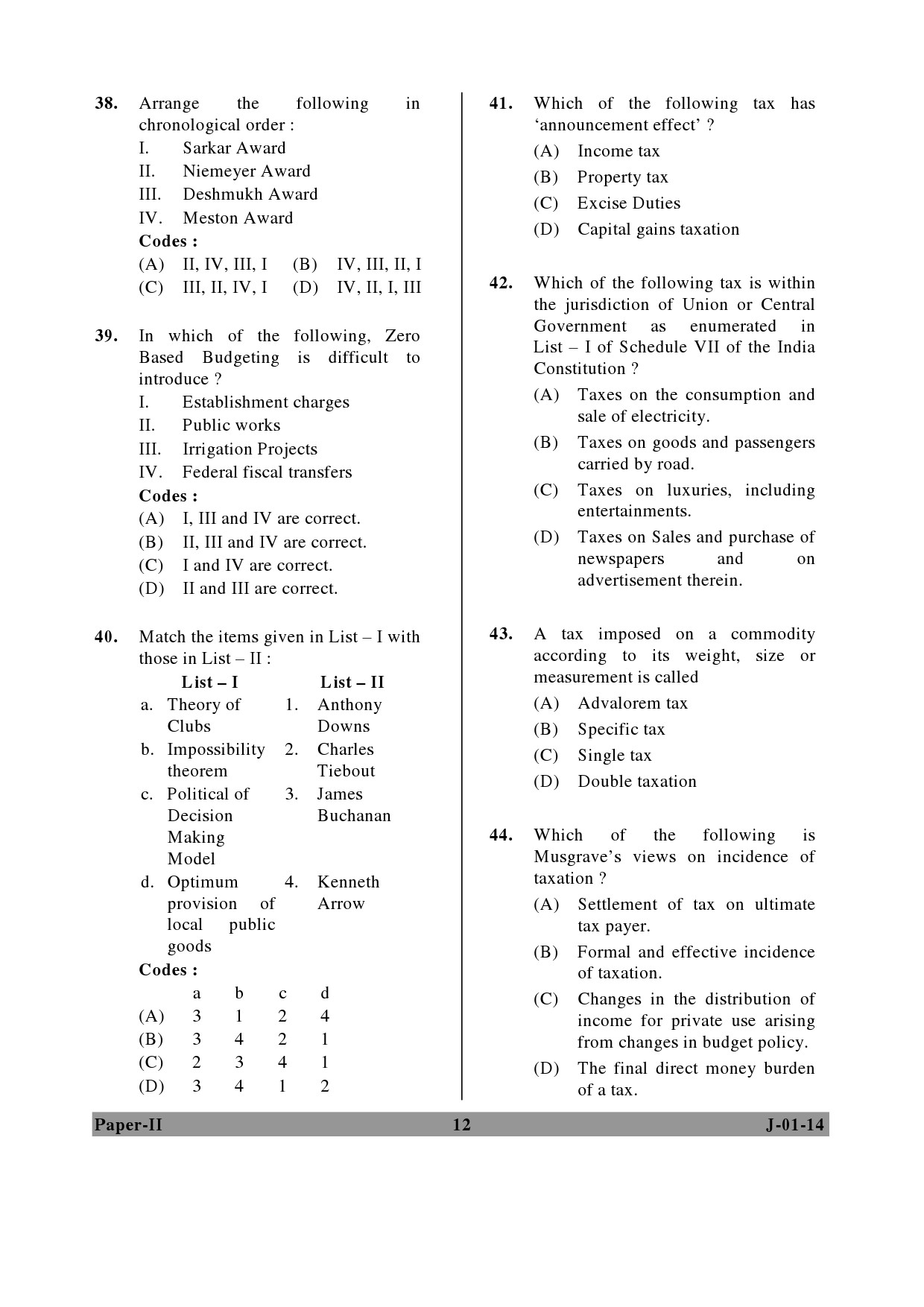 UGC NET Economics Question Paper II June 2014 12