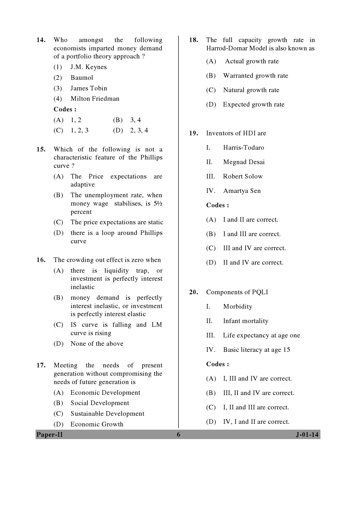 UGC NET Economics Question Paper II June 2014 6