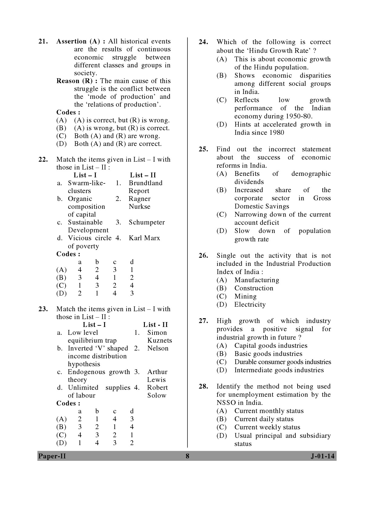 UGC NET Economics Question Paper II June 2014 8