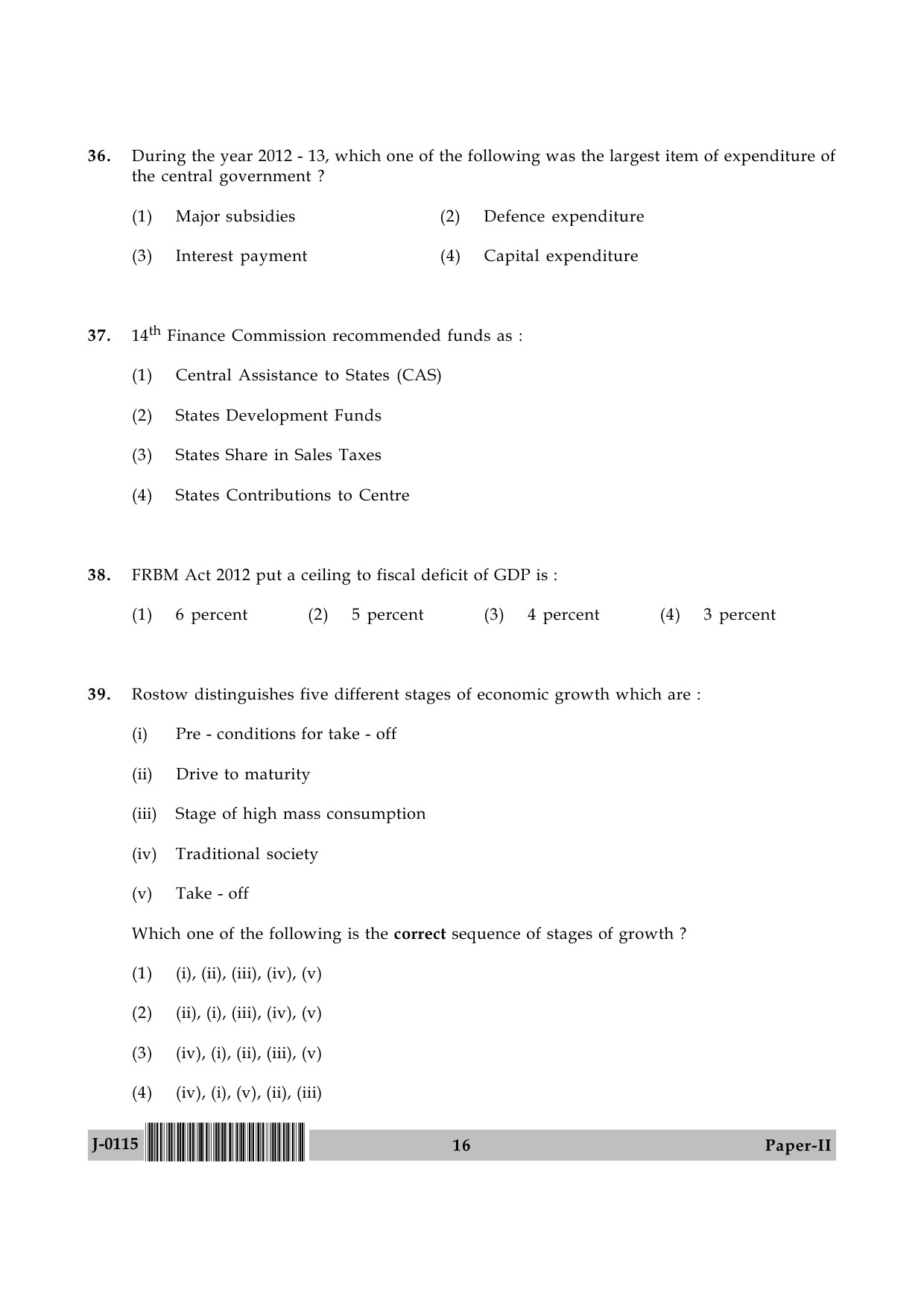 UGC NET Economics Question Paper II June 2015 16