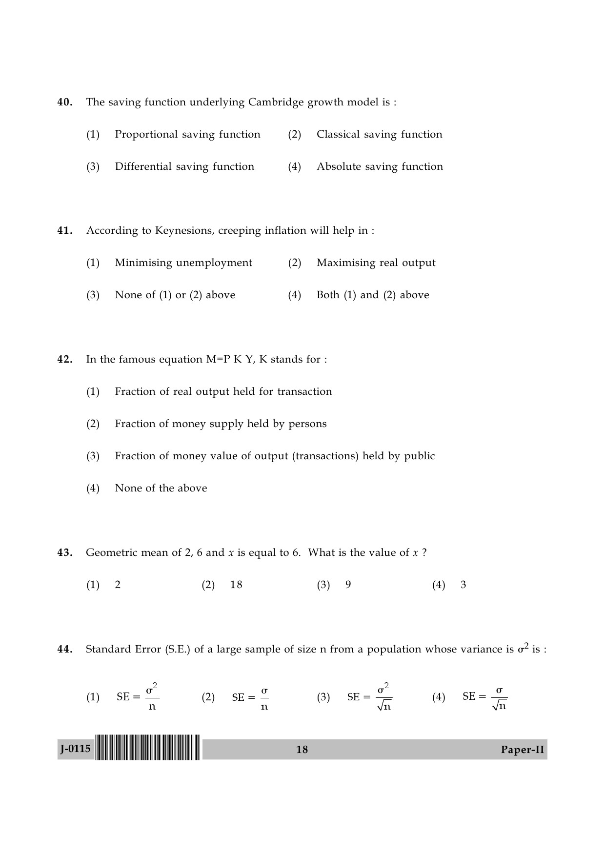 UGC NET Economics Question Paper II June 2015 18