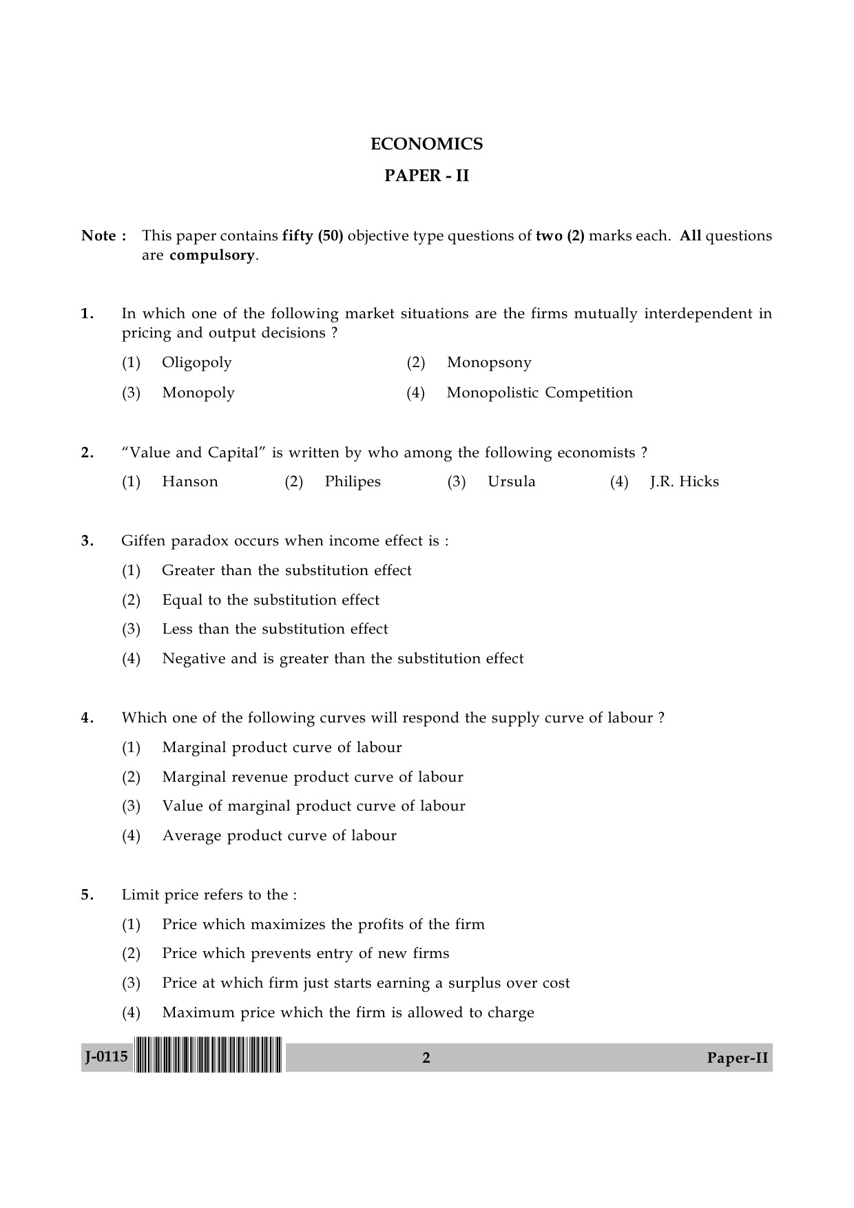 UGC NET Economics Question Paper II June 2015 2