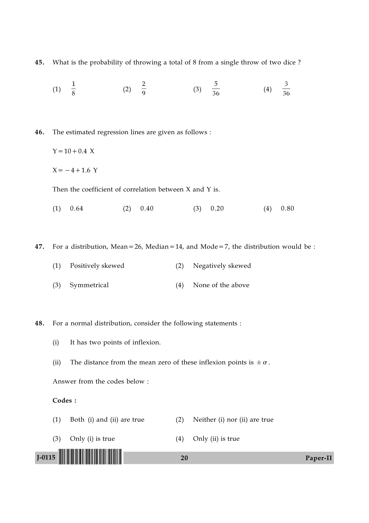 UGC NET Economics Question Paper II June 2015 20