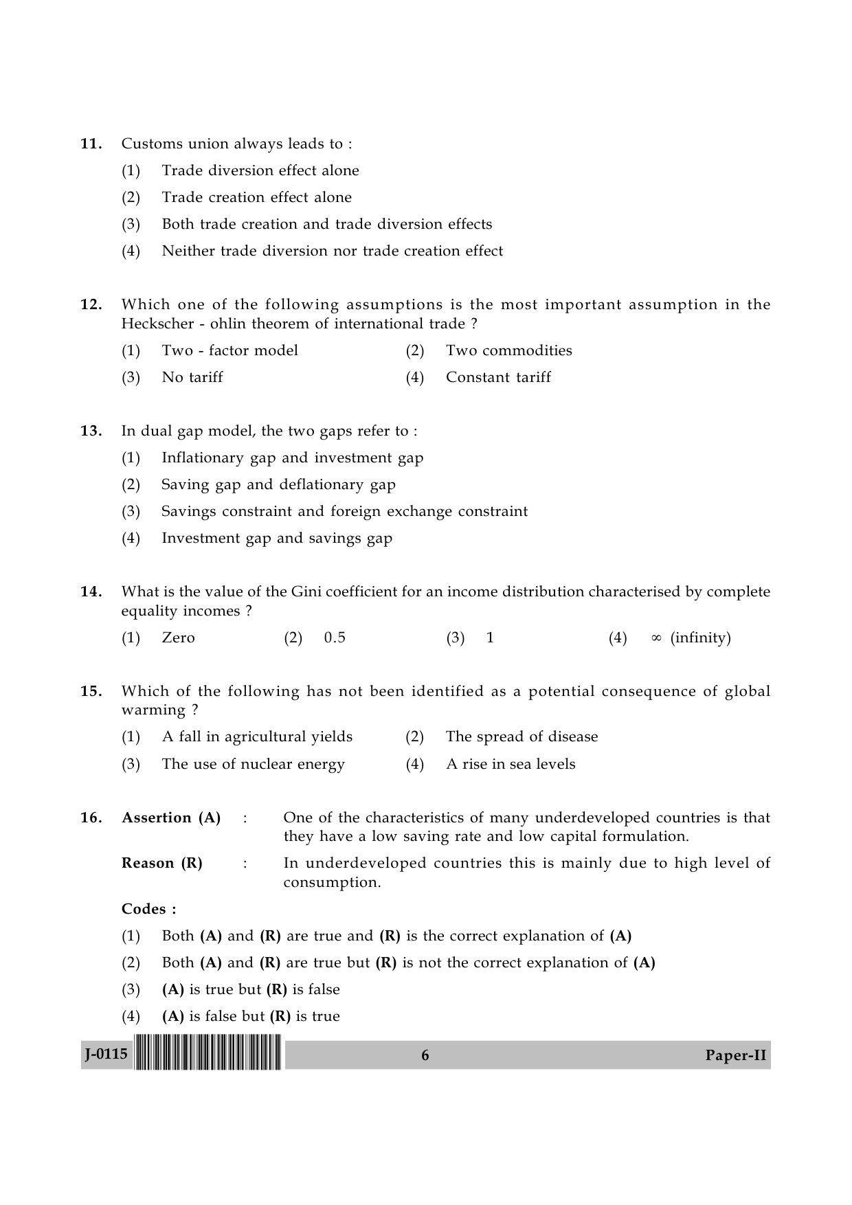 UGC NET Economics Question Paper II June 2015 6