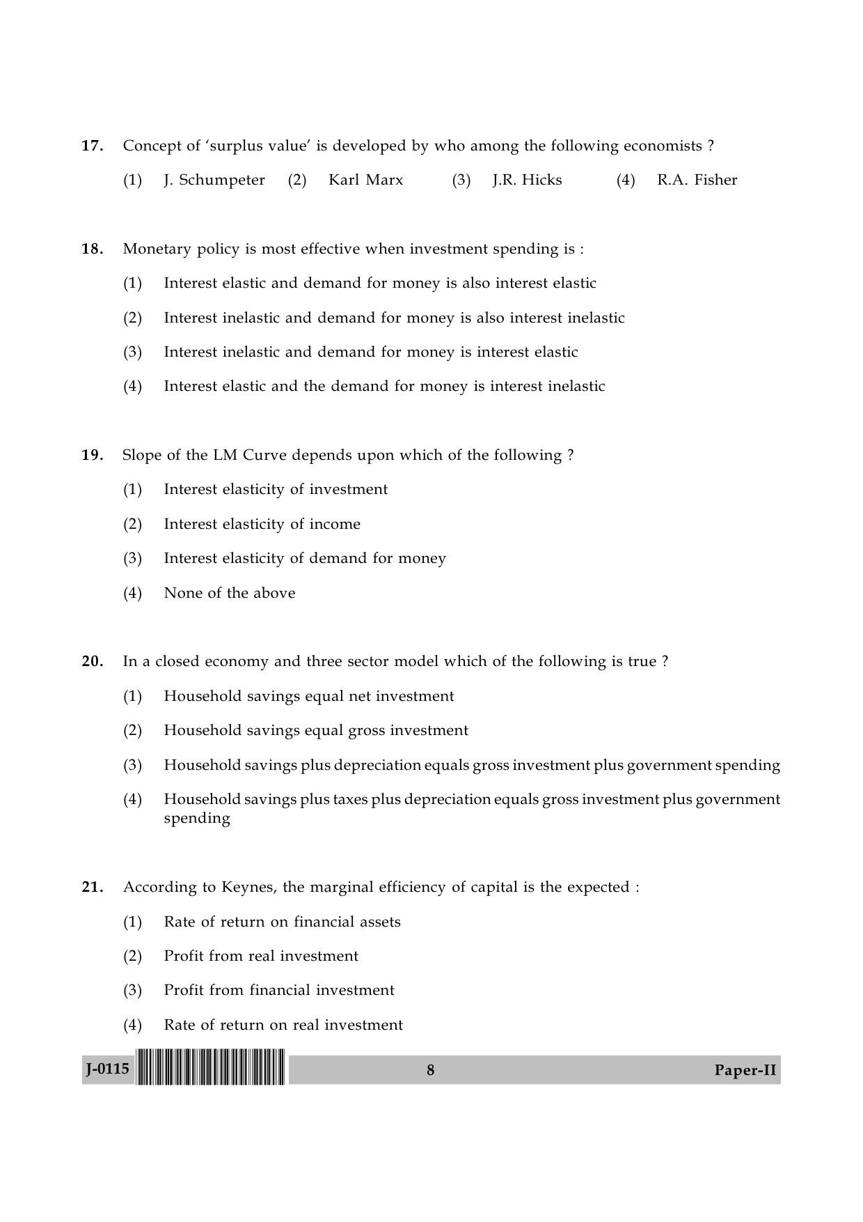 UGC NET Economics Question Paper II June 2015 8