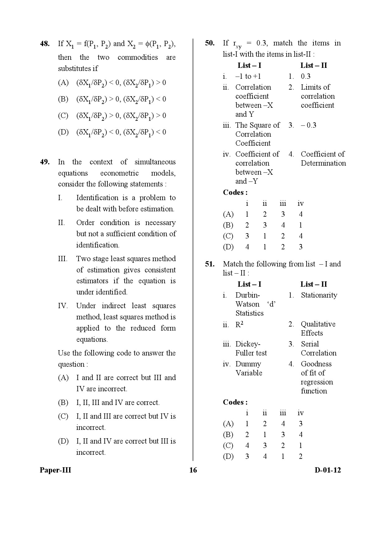 UGC NET Economics Question Paper III December 2012 16