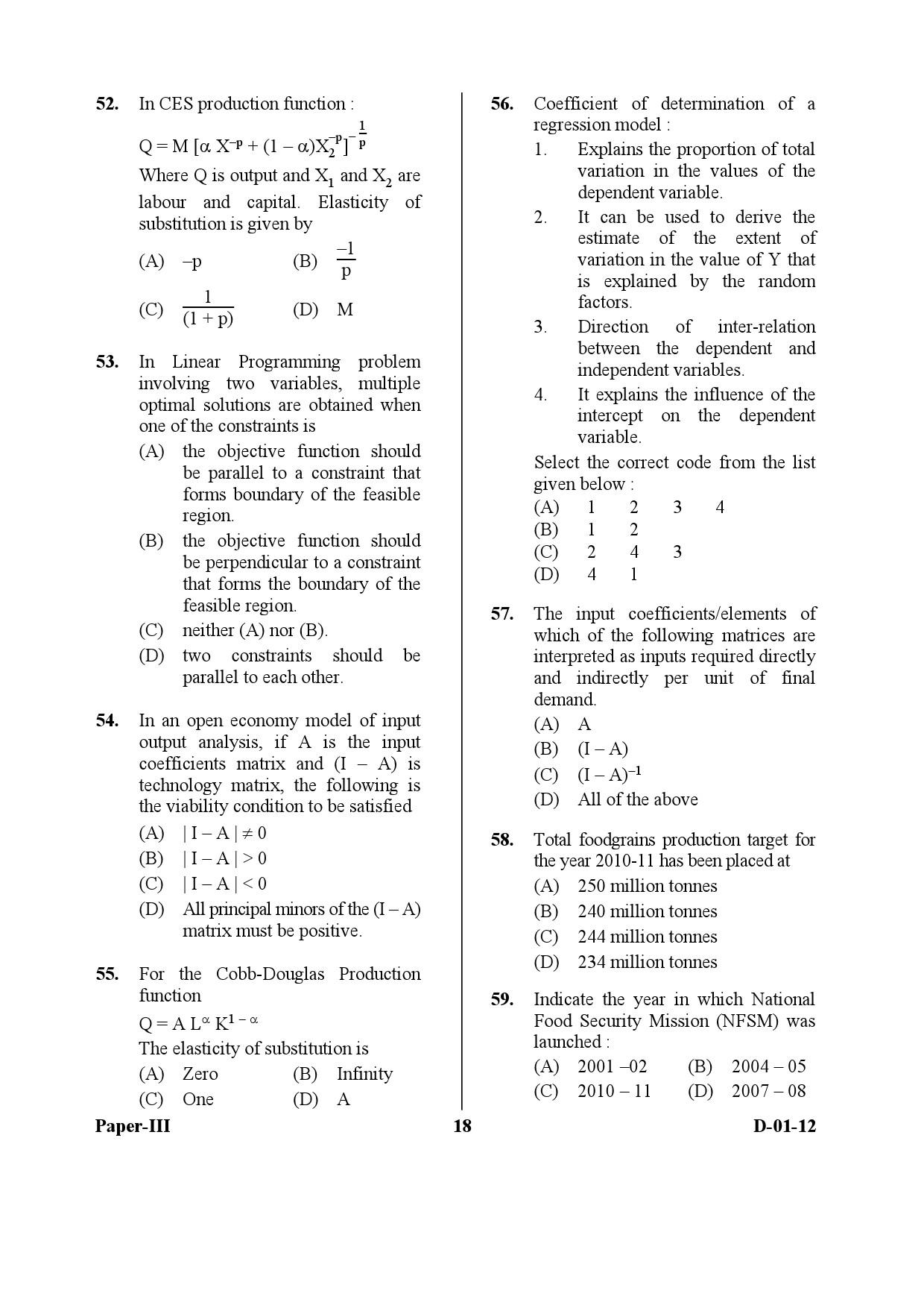 UGC NET Economics Question Paper III December 2012 18