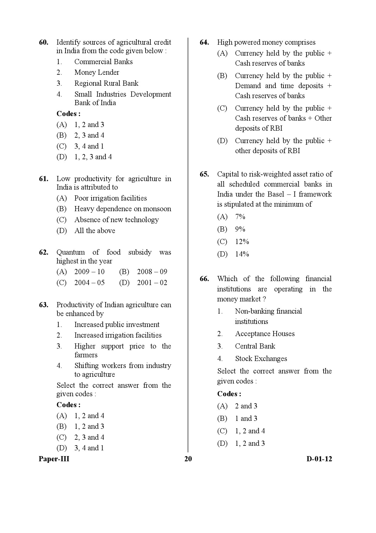 UGC NET Economics Question Paper III December 2012 20