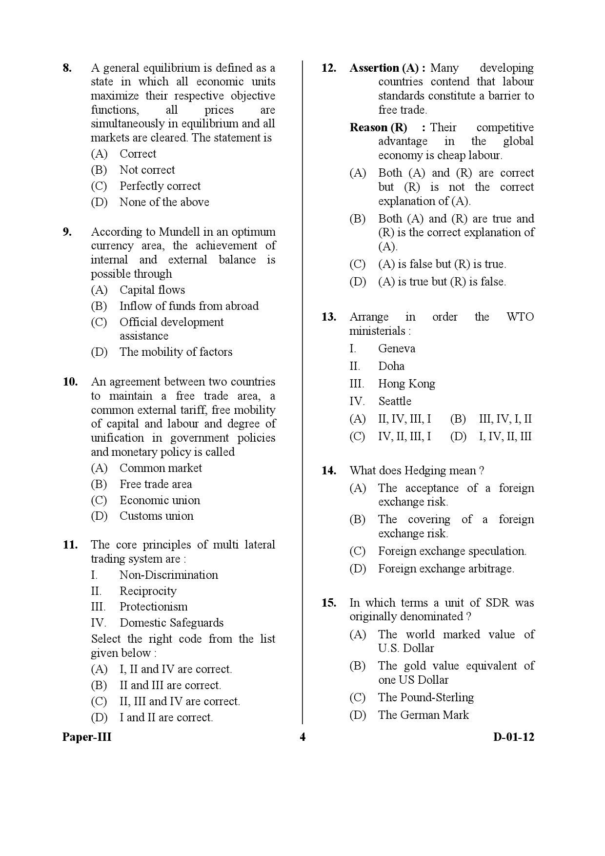 UGC NET Economics Question Paper III December 2012 4