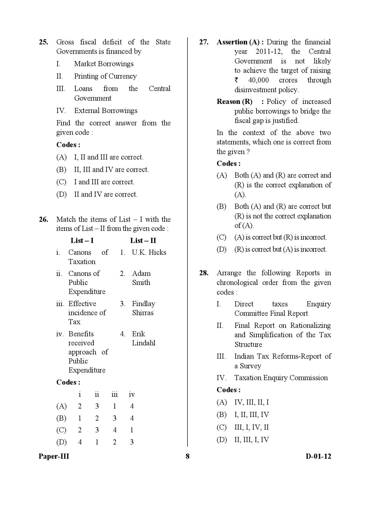 UGC NET Economics Question Paper III December 2012 8