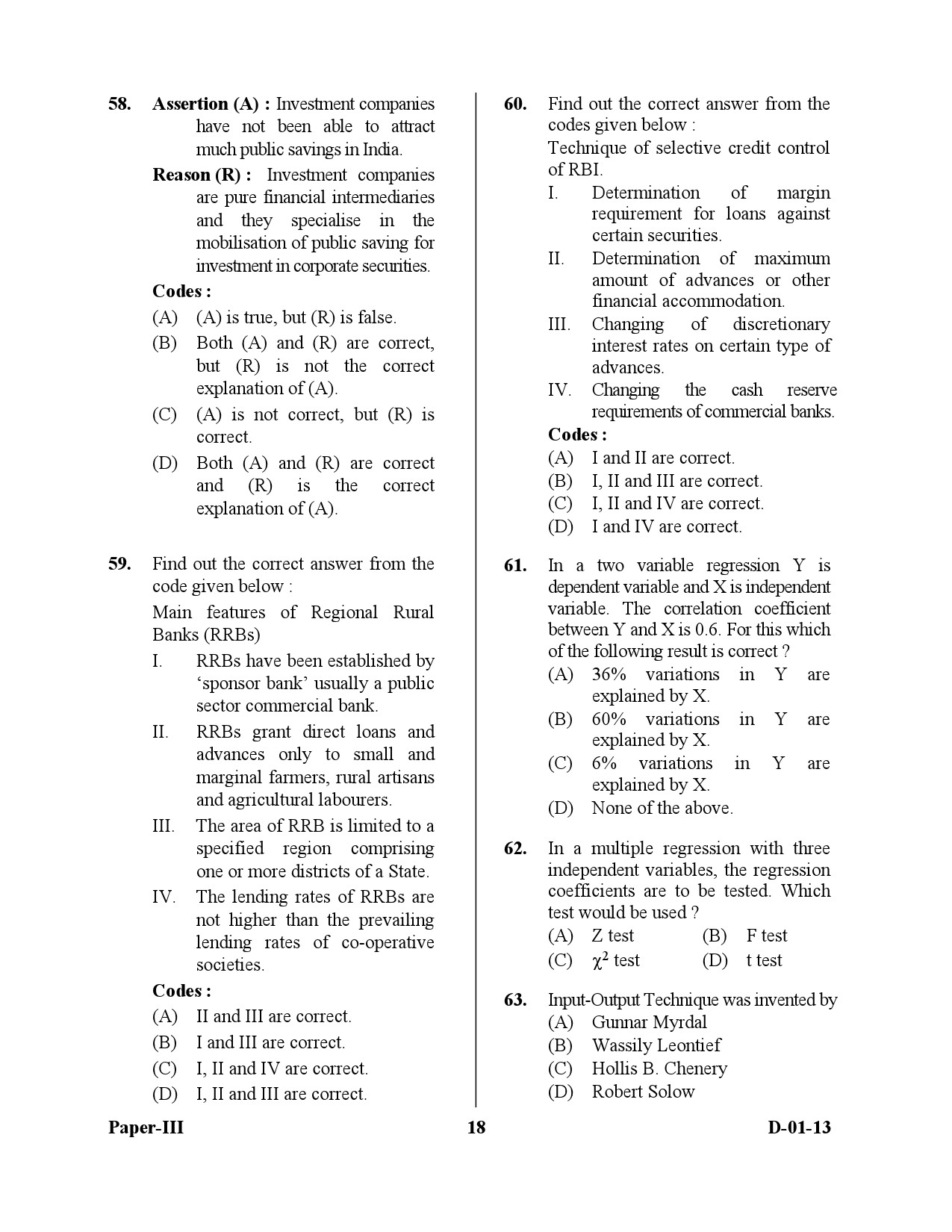 UGC NET Economics Question Paper III December 2013 18