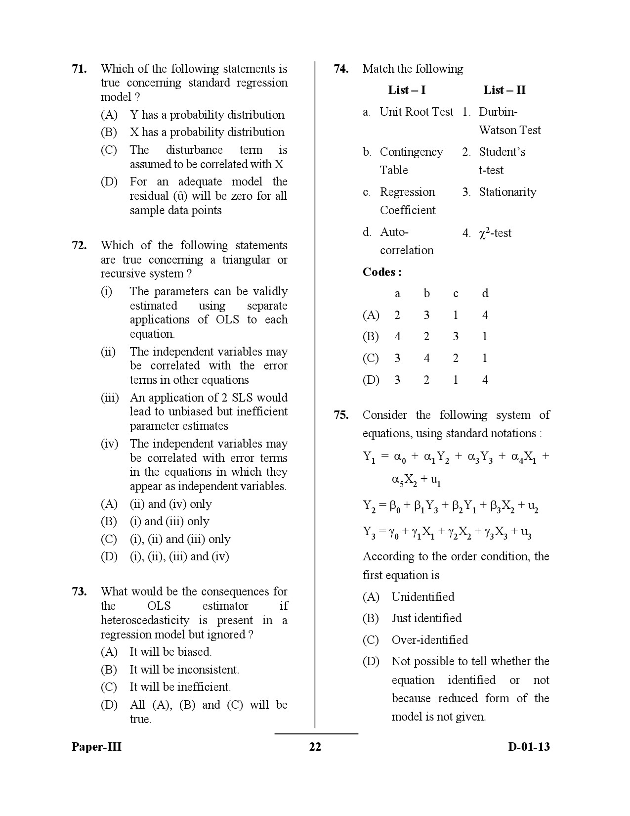 UGC NET Economics Question Paper III December 2013 22