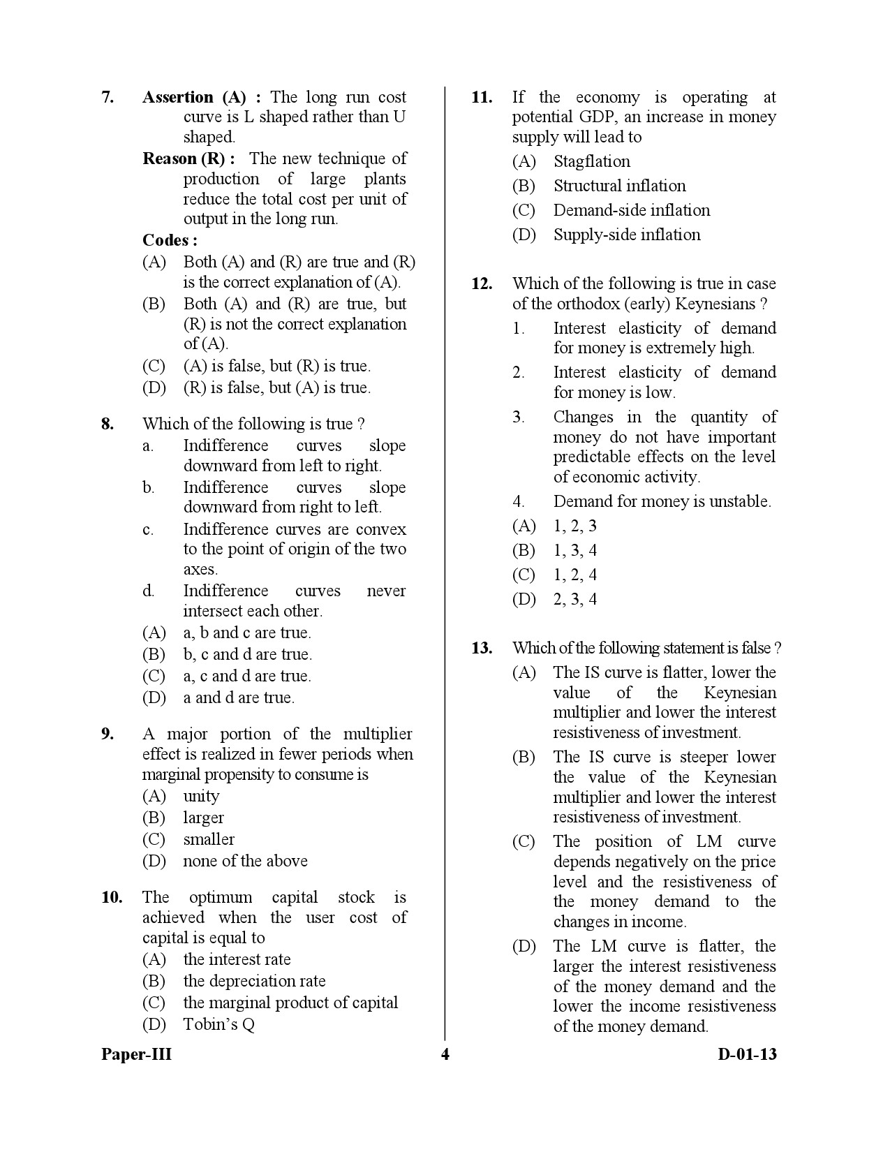 UGC NET Economics Question Paper III December 2013 4