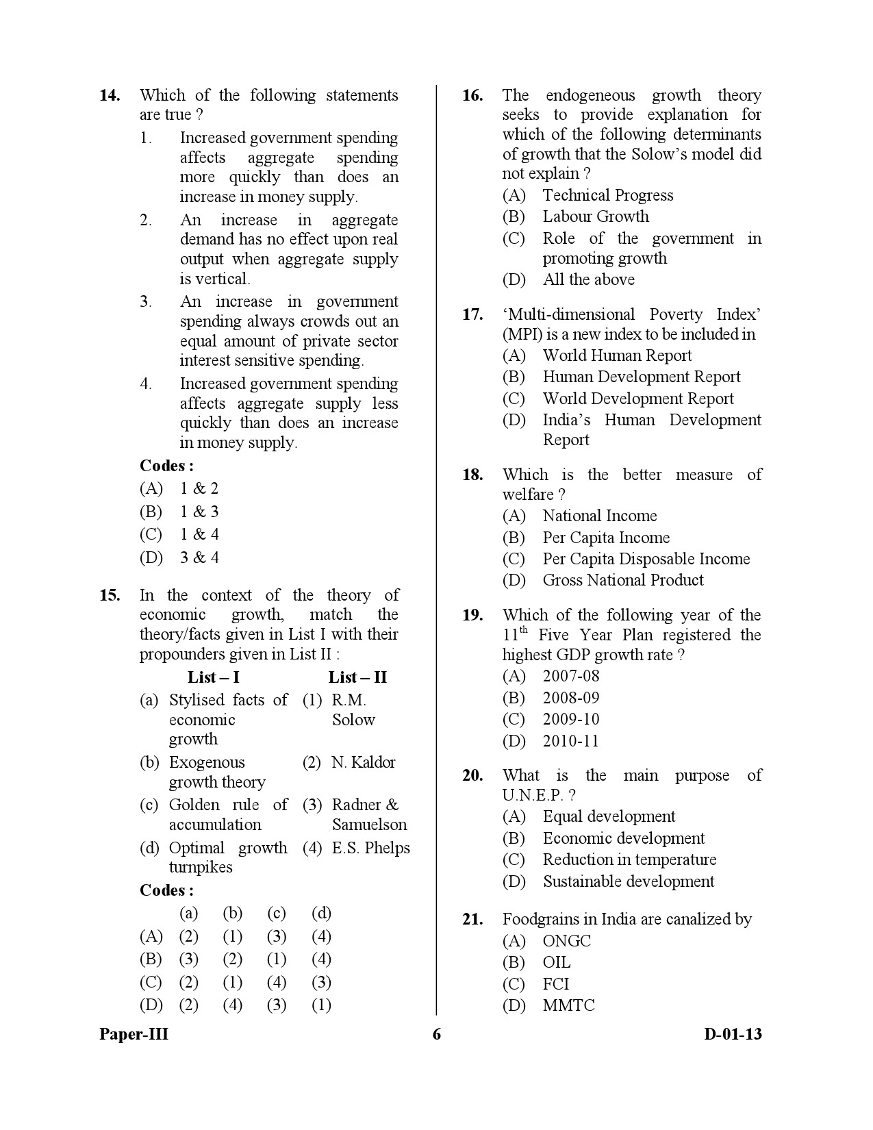 UGC NET Economics Question Paper III December 2013 6