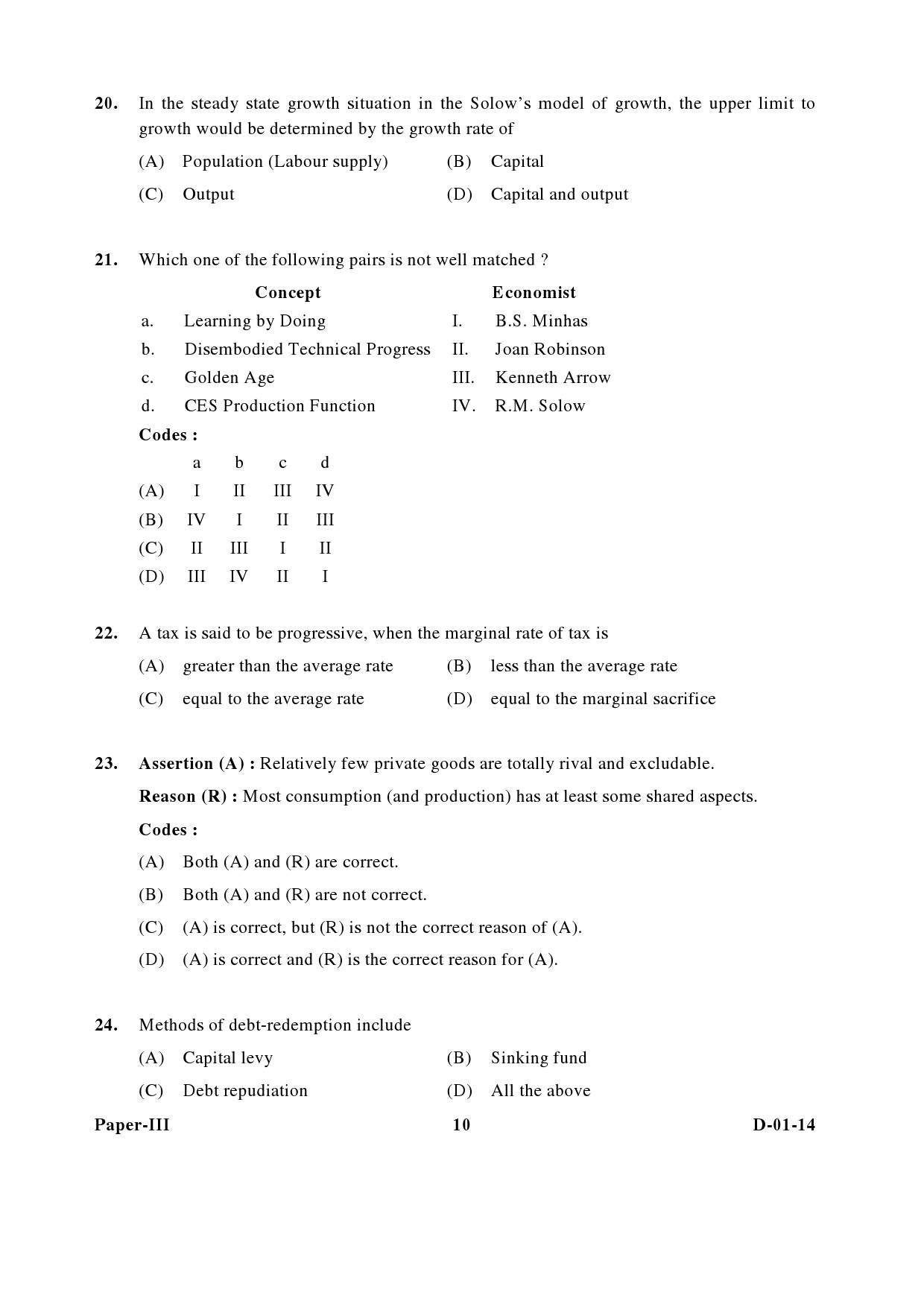 UGC NET Economics Question Paper III December 2014 10