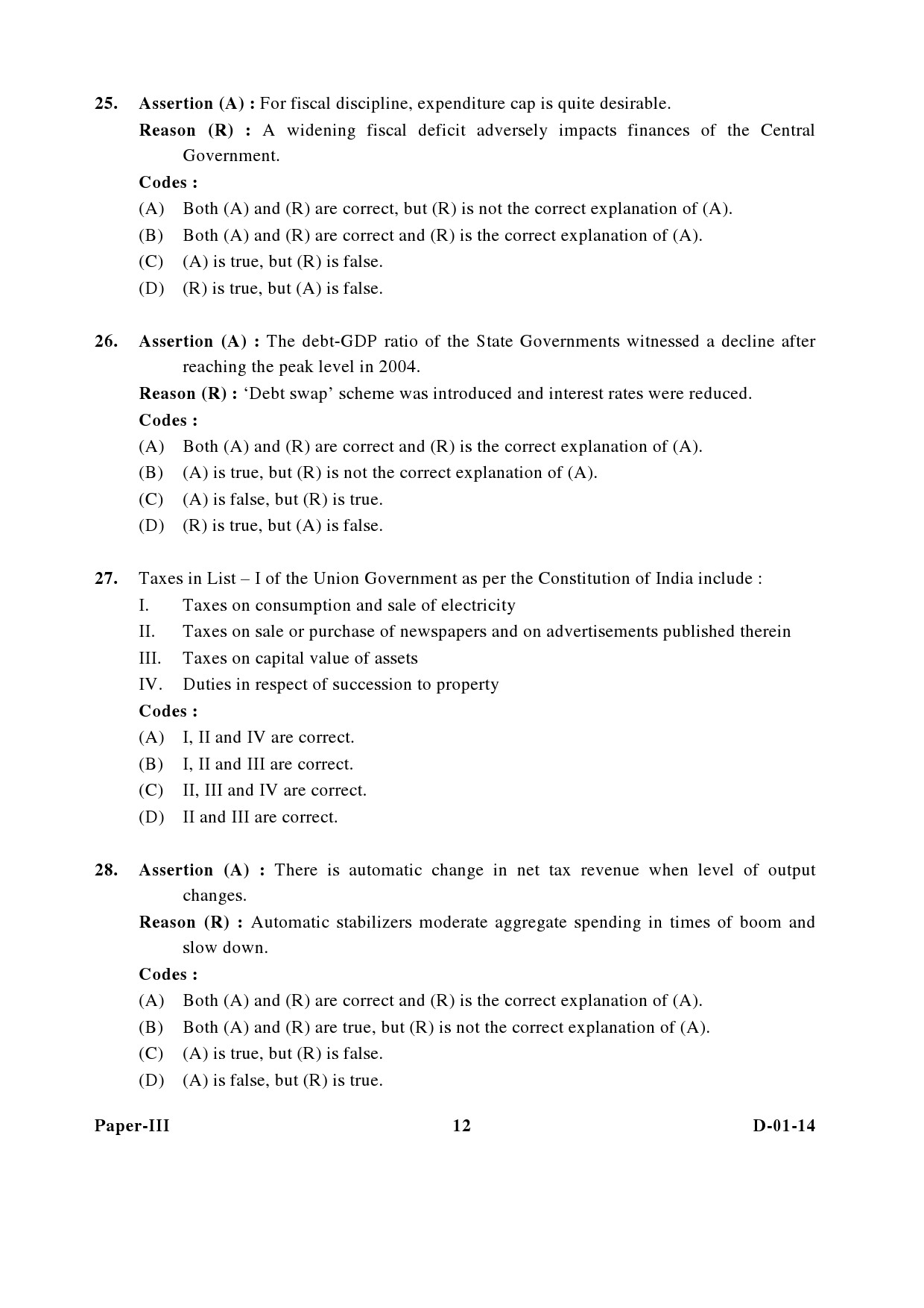 UGC NET Economics Question Paper III December 2014 12