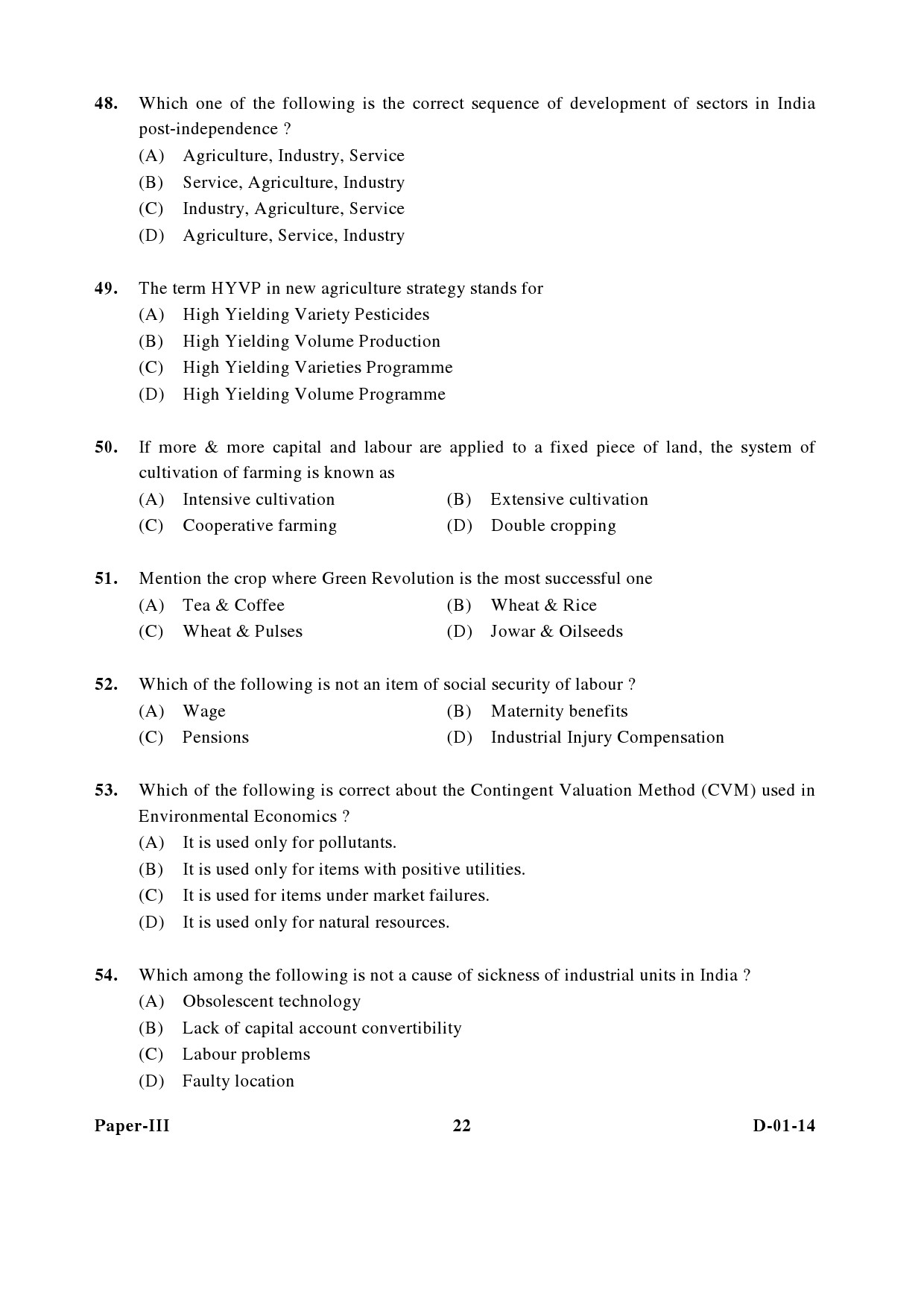 UGC NET Economics Question Paper III December 2014 22