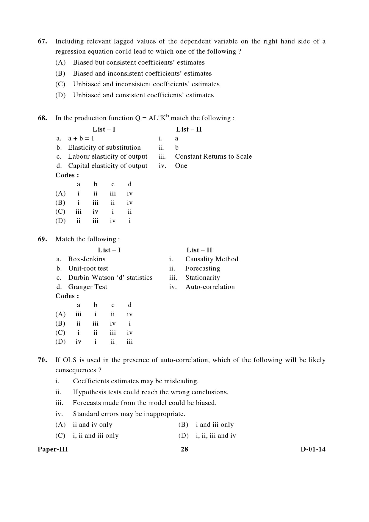 UGC NET Economics Question Paper III December 2014 28