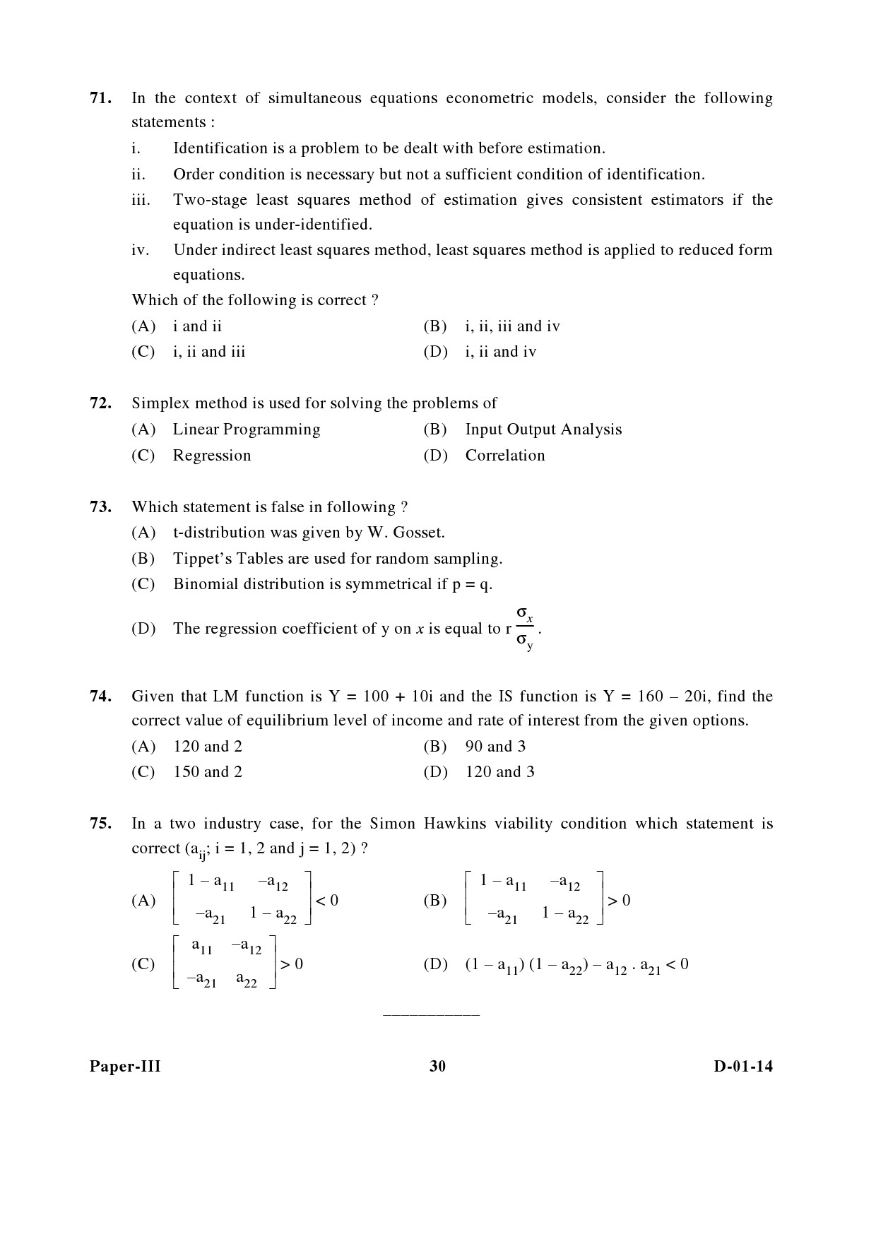 UGC NET Economics Question Paper III December 2014 30