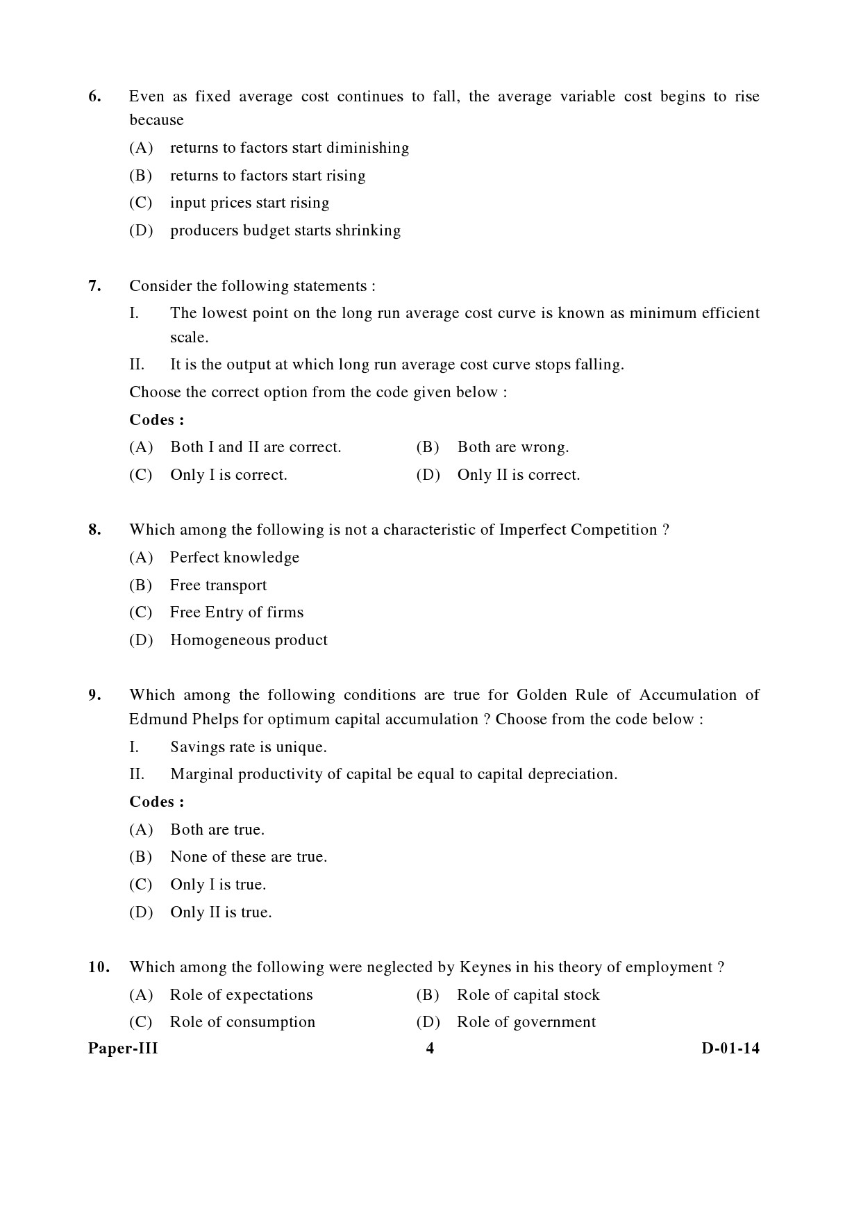 UGC NET Economics Question Paper III December 2014 4