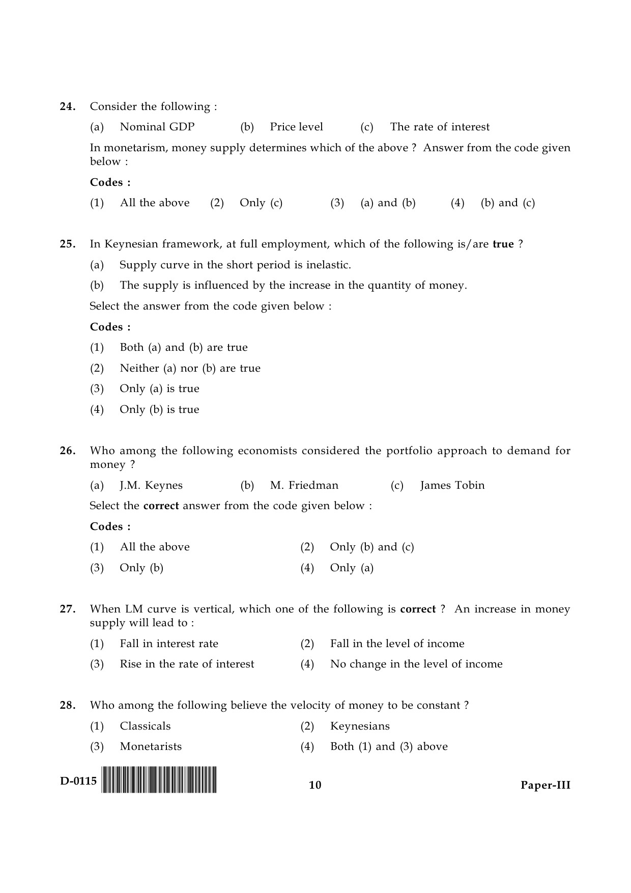 UGC NET Economics Question Paper III December 2015 10