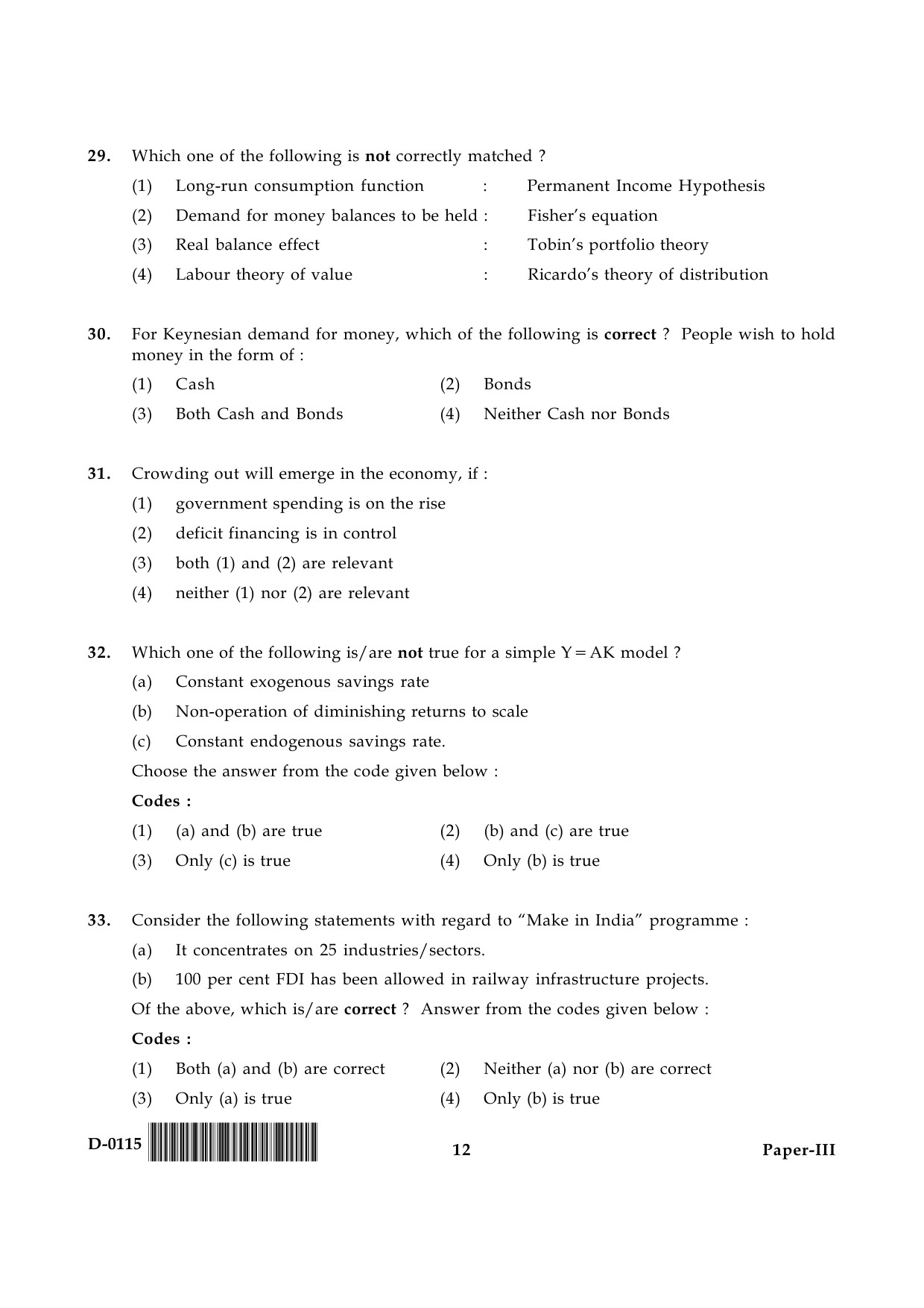 UGC NET Economics Question Paper III December 2015 12