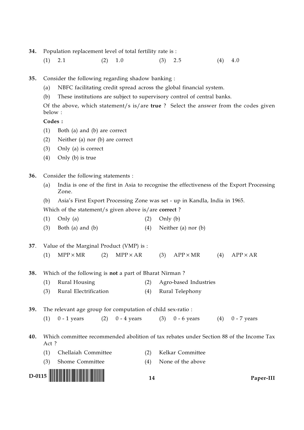 UGC NET Economics Question Paper III December 2015 14