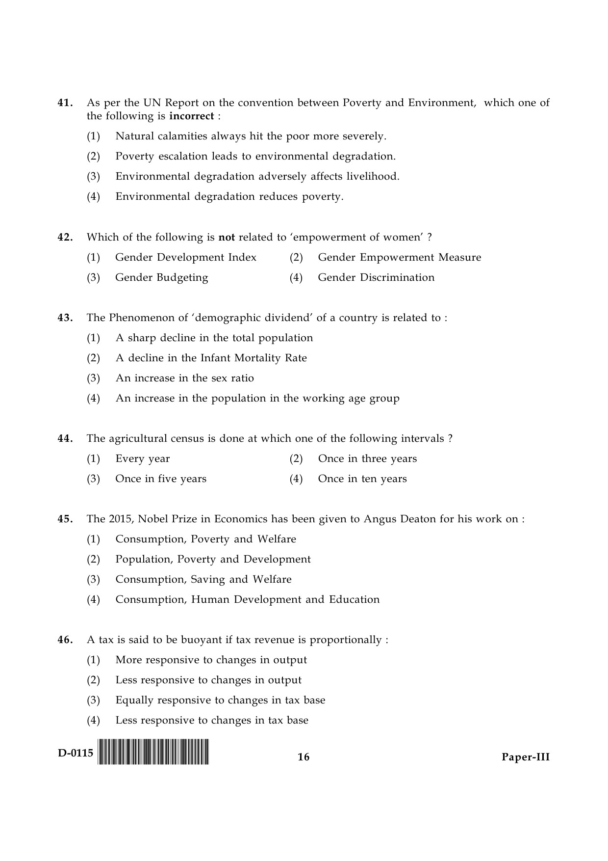 UGC NET Economics Question Paper III December 2015 16